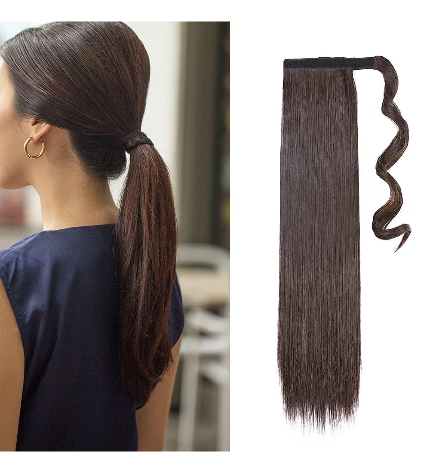 Ponytail Clip-in Braid Extension Hairpiece - 55cm Dark Brown Realistic Hair Extensions - Buy Online on GoSupps.com