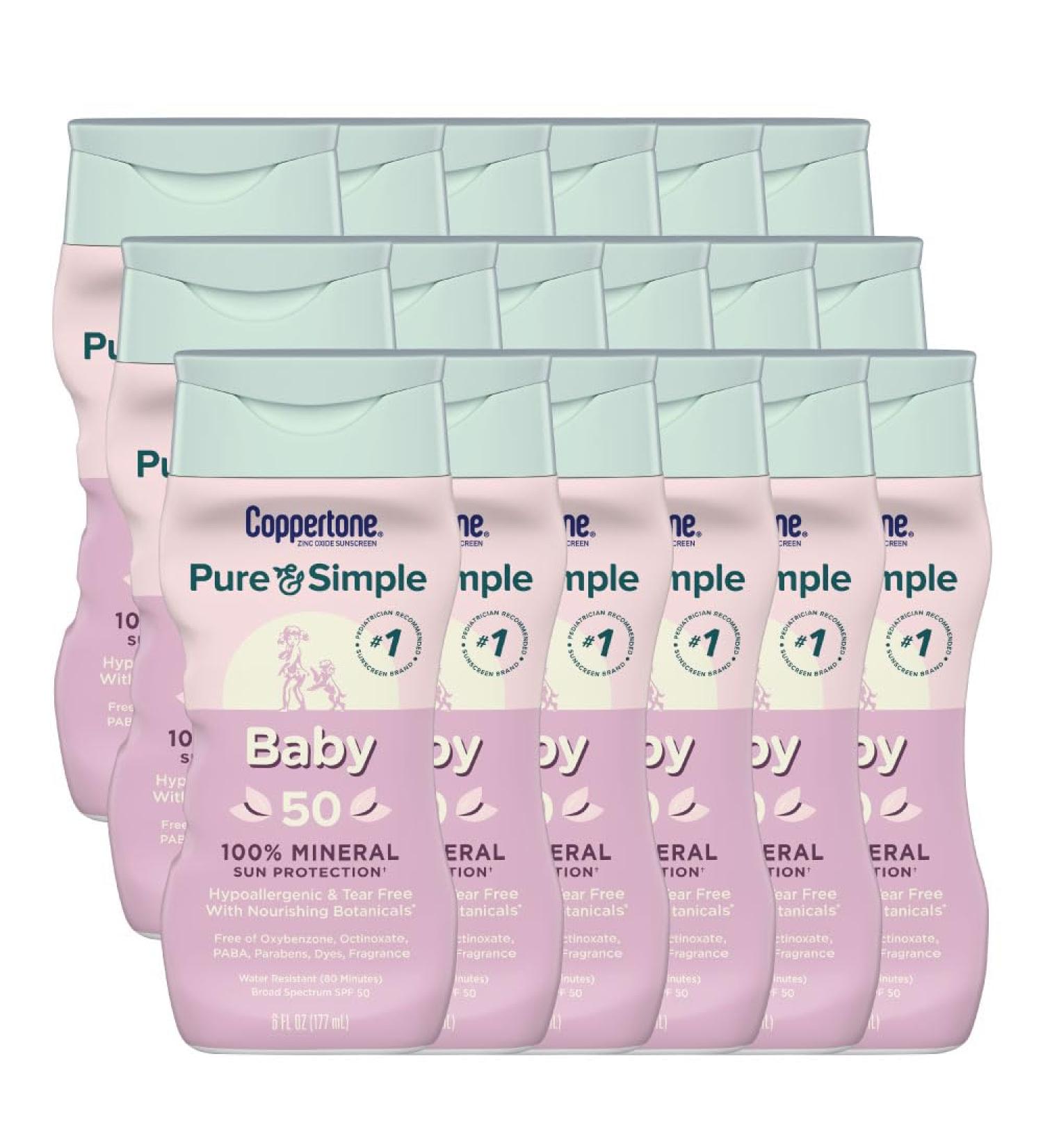 Buy Coppertone Pure and Simple Sunscreen SPF 50 for Babies - Tear Free Water Resistant Mineral Zinc Oxide 6 Fl Oz (Pack of 18) - International Shipping Available - Buy Online on GoSupps.com