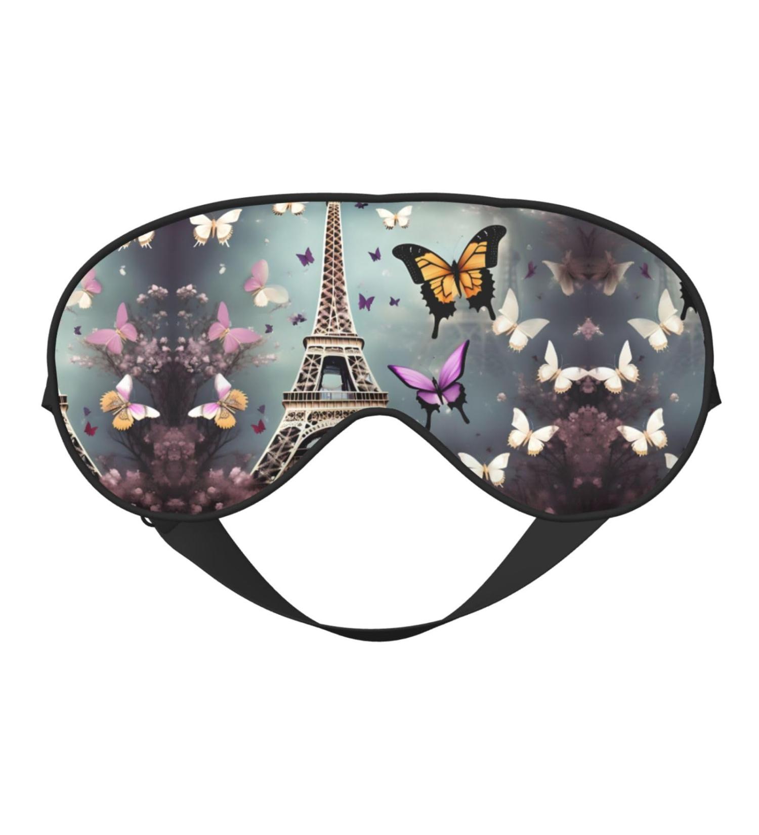Romantic Paris Butterfly Eiffel Print Unisex Sleep Mask - Double-Sided Eye Mask for Sound Sleep & Skin Care - Ideal Travel Accessory - Buy Online on GoSupps.com