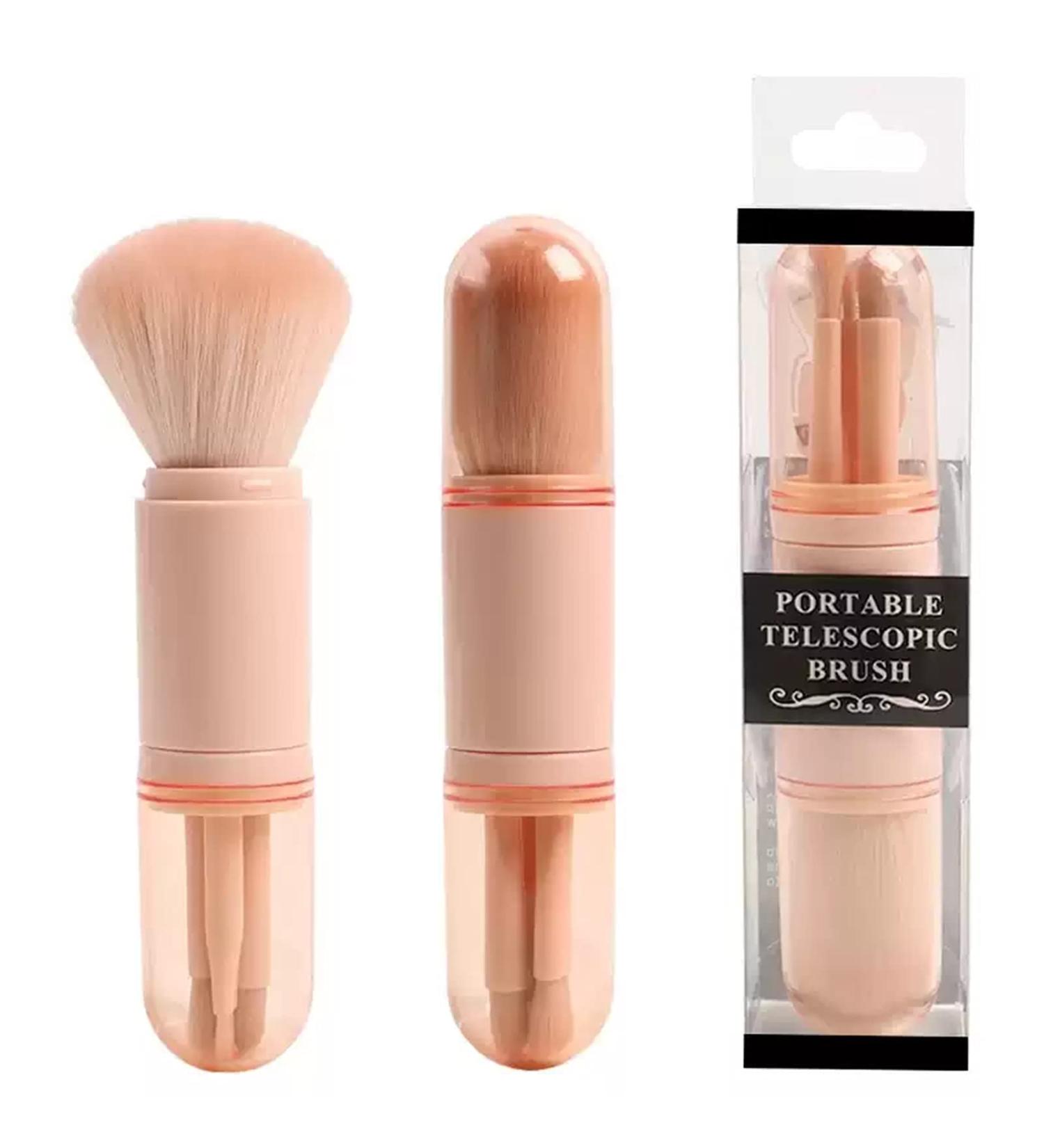 ABEUTY 4-in-1 Retractable Make-Up Brush Set - Multifunctional Portable Cosmetic Brushes for Travel (Pink) - Perfect Facial Powder & Eyeshadow Brush - Buy Online on GoSupps.com