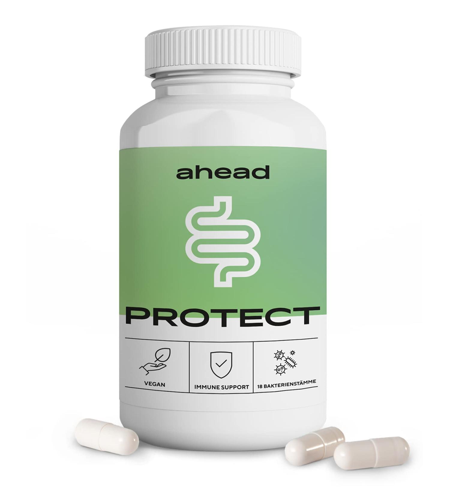 Ahead Protect I Culture Complex - 18 Intestinal Bacteria + Inulin | 90 Vegan Gastrointestinal Capsules for Gut Health & Immune Support - Buy Online on GoSupps.com