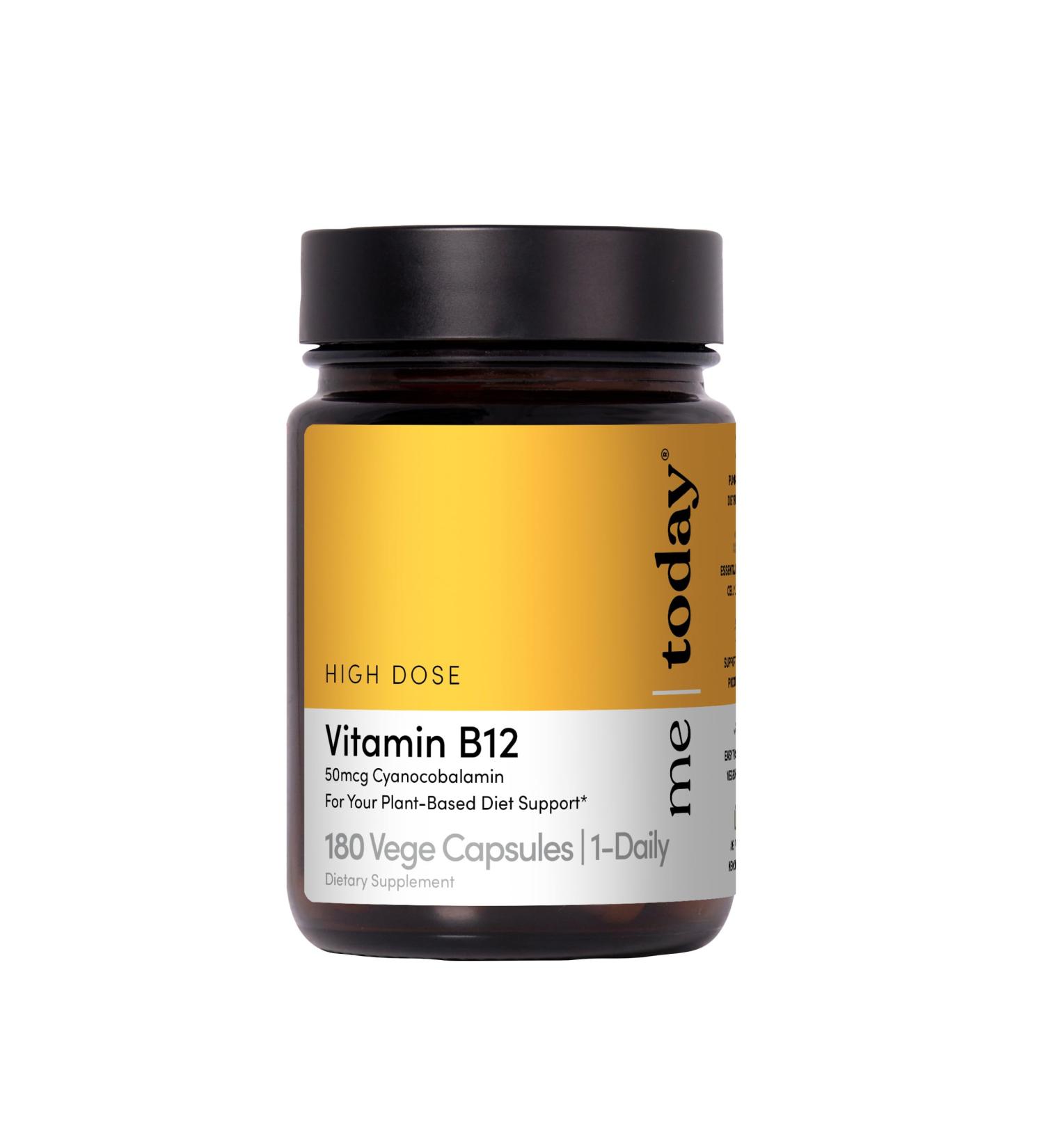 me today High-Dose Vitamin B12 50mcg Supplement - Energy Support Capsules - Cyanocobalamin for Vegan Plant-Based Diets - Red Blood Cell Formation - 180 Servings - Buy Online on GoSupps.com