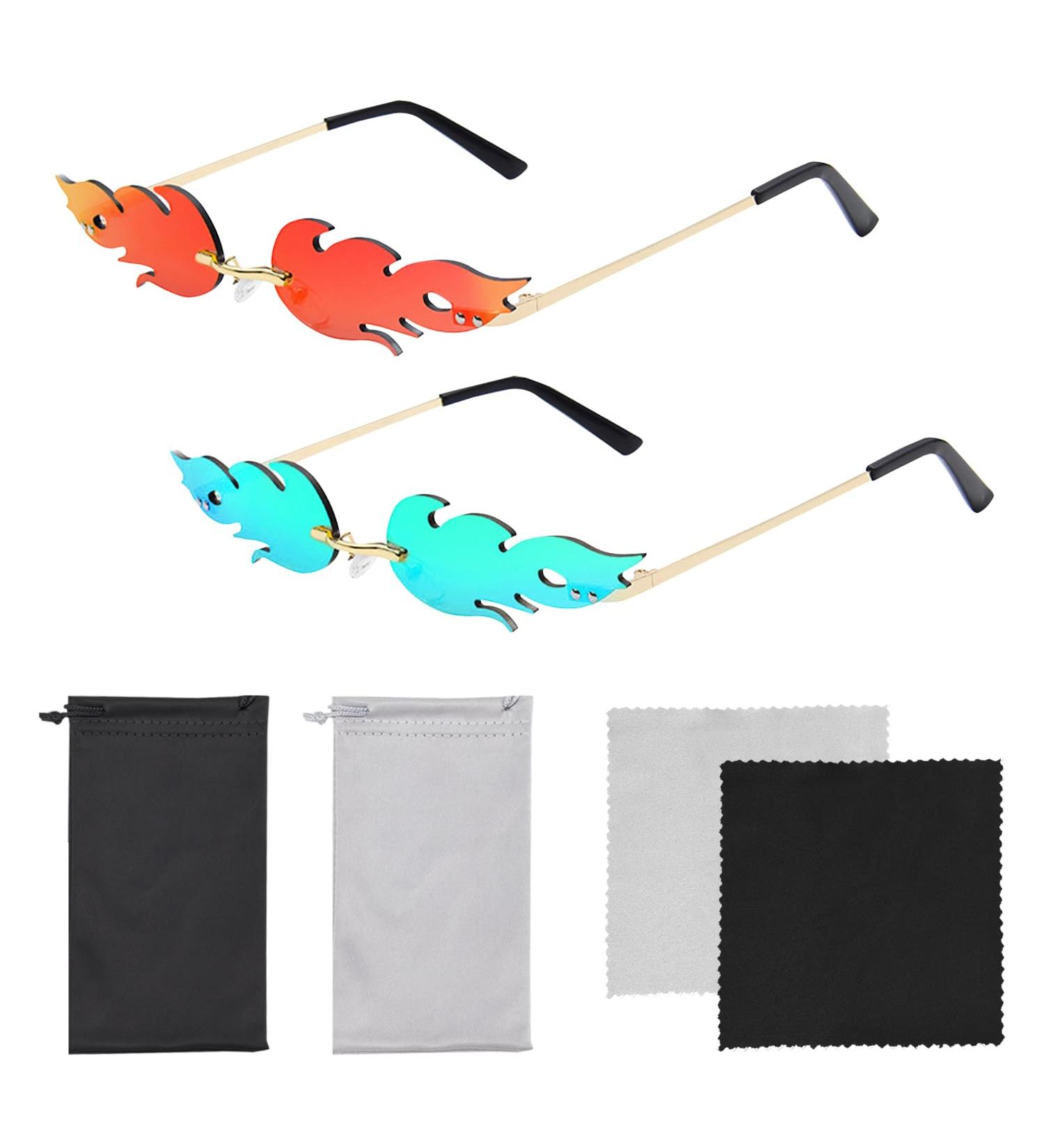 Tagace Retro-Punk Flame Sunglasses Set | 2 Pairs + Cases for Beach & Outdoor Adventures - Buy Online on GoSupps.com