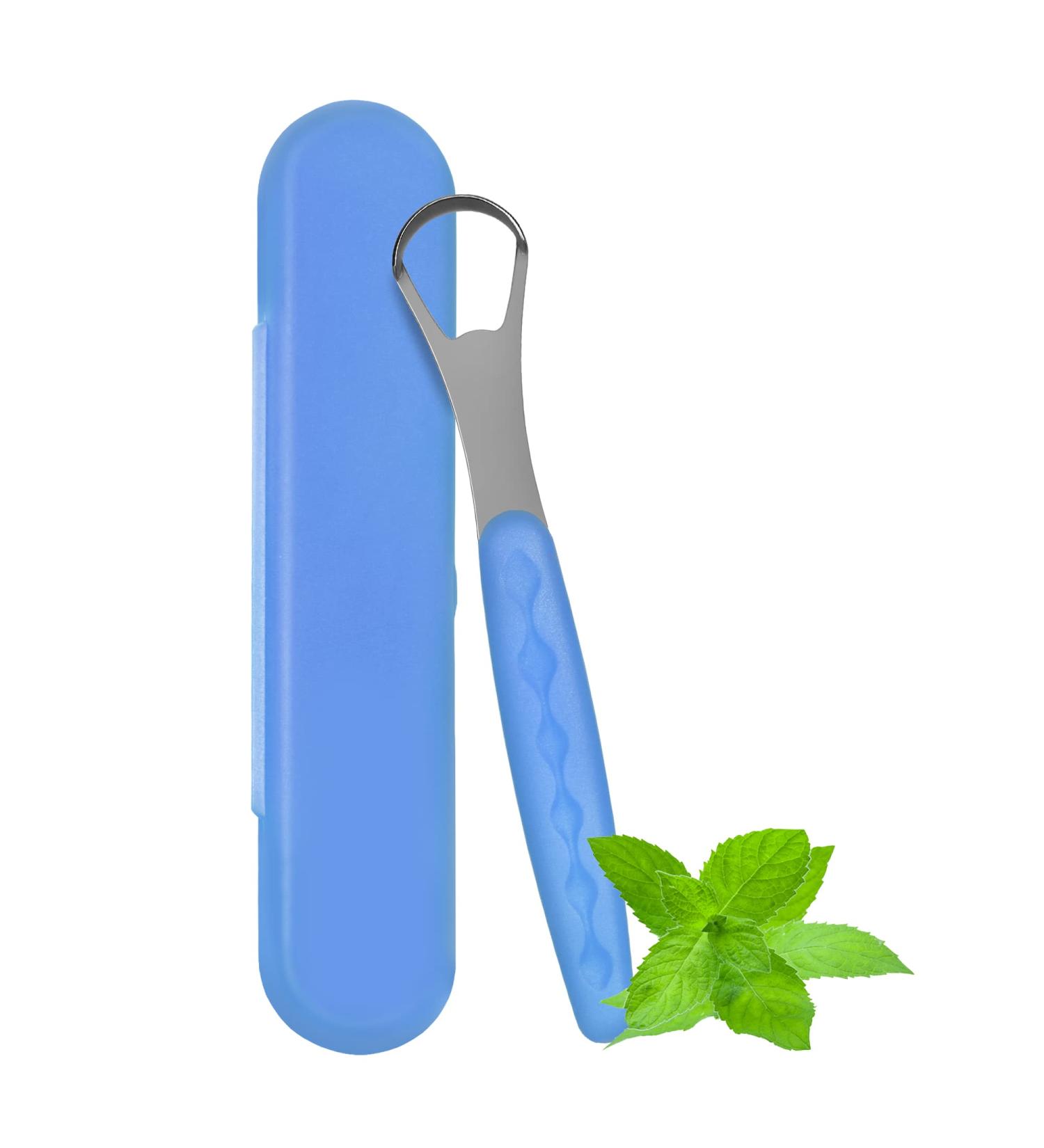 Stainless Steel Tongue Scraper for Adults & Kids - Portable Oral Cleaner Reduces Bad Breath Freshens Breath Fast | Blue Light Blue - Buy Online on GoSupps.com