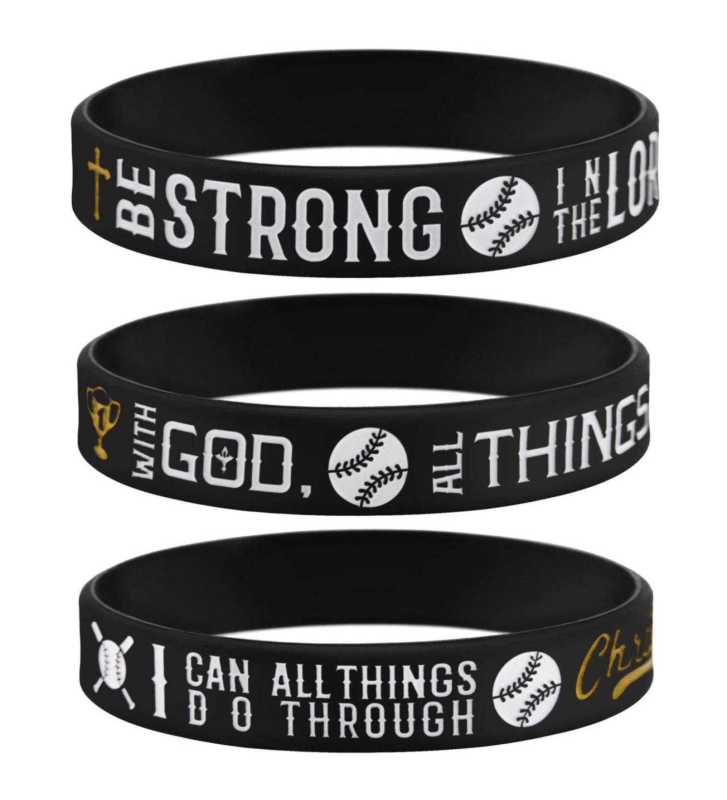 Sainstone Power of Faith Wristbands - Set of 3 Christian Bible Verse Silicone Bracelets with Inspirational Sayings | Scriptures Motivational Rubber Bands | Sports Gifts (Black/Golden) - Buy Online on GoSupps.com
