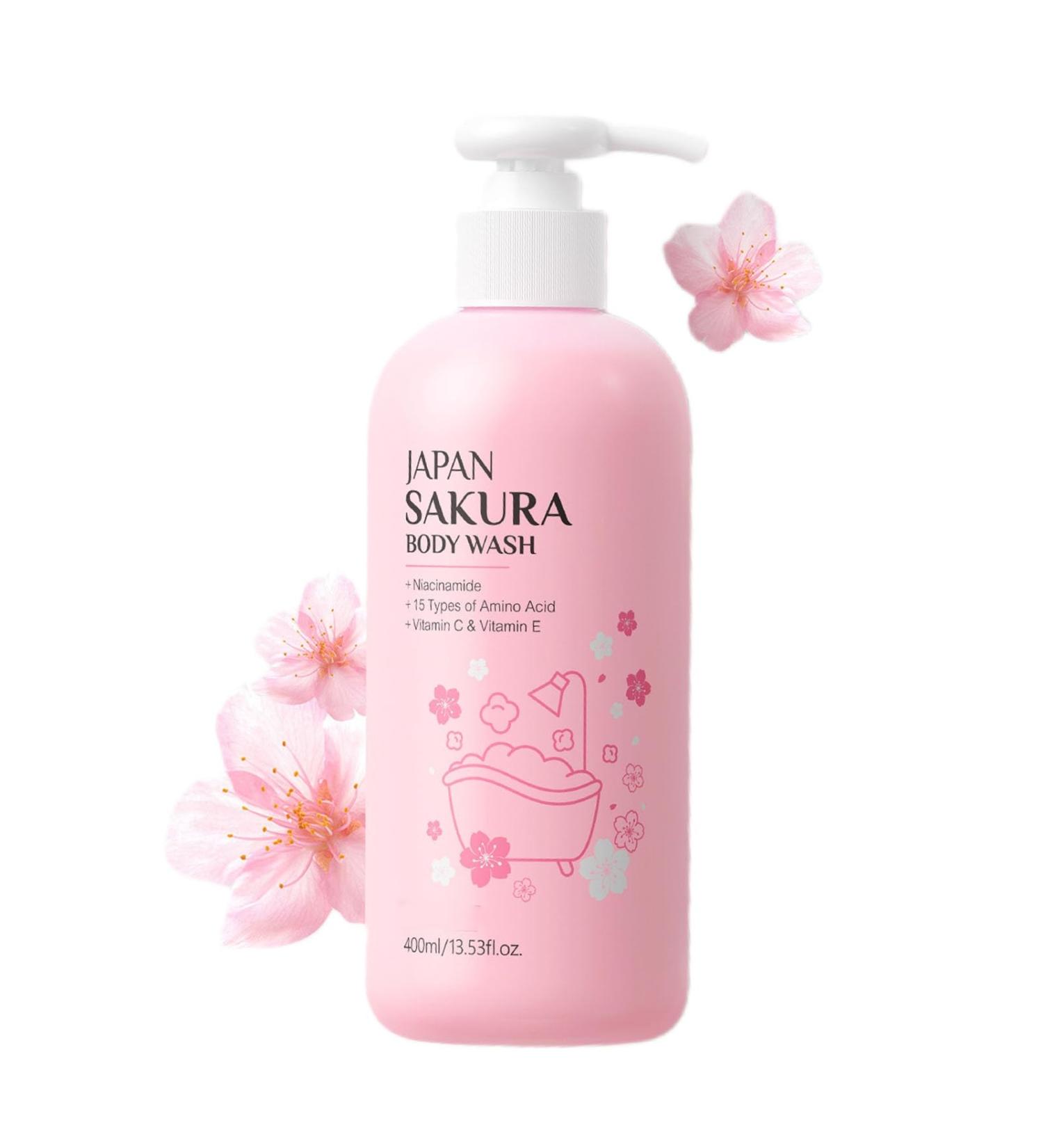 SANZHUAN Japanese Cherry Blossom Shower Gel 400ml Long-Lasting Fragrance Hydrating Body Wash for Softness and Smoothness Deep Moisture with Gentle Formula Refreshing Floral Scent Cleanser Soap - Buy Online on GoSupps.com