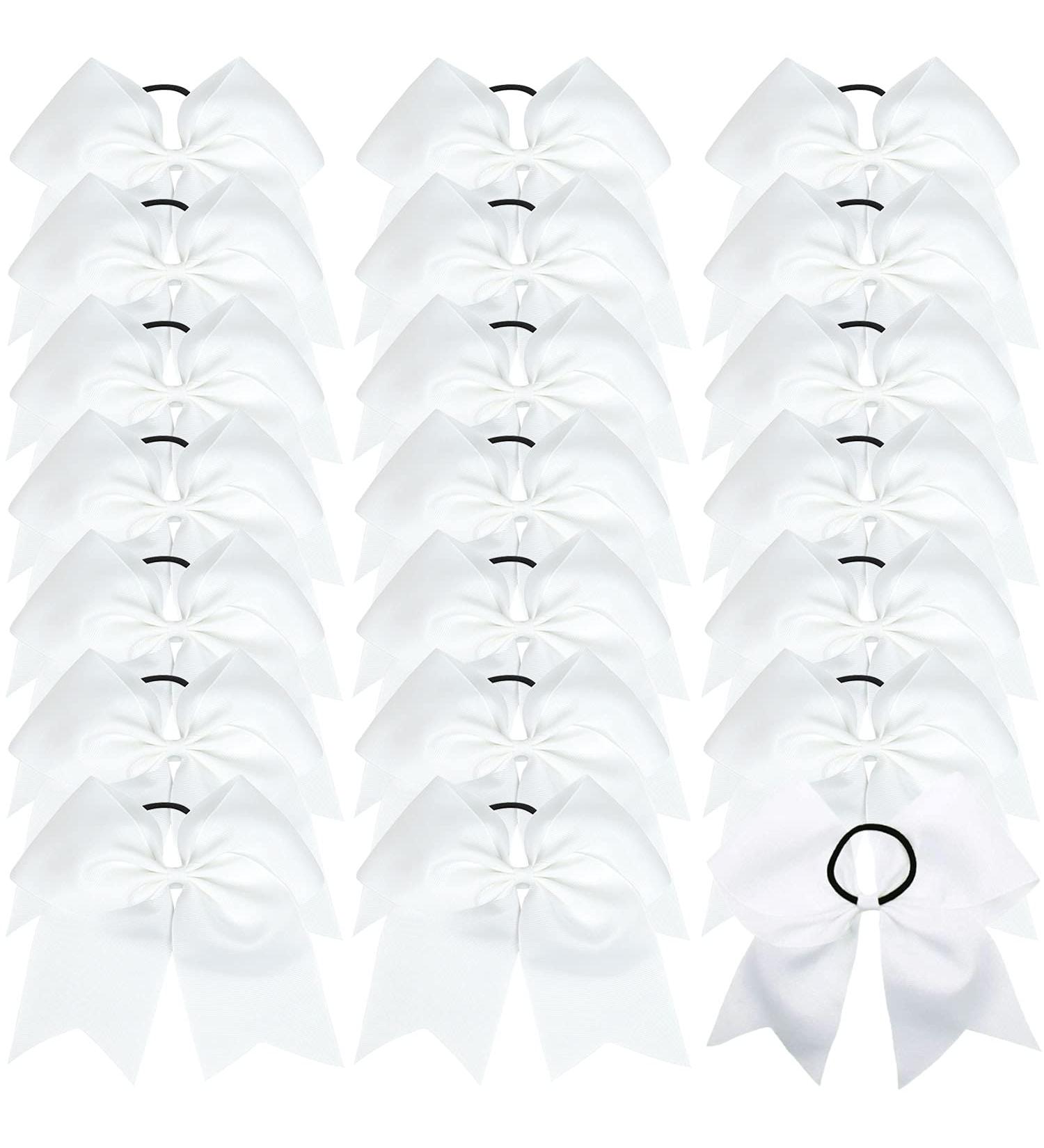 20 White Cheerleader Bows Ponytail Holder Hair Ties - Grosgrain Ribbon Accessories for Girls, Teens, Women - Ideal for Softball, Sports, Cheerleading - Buy Online on GoSupps.com