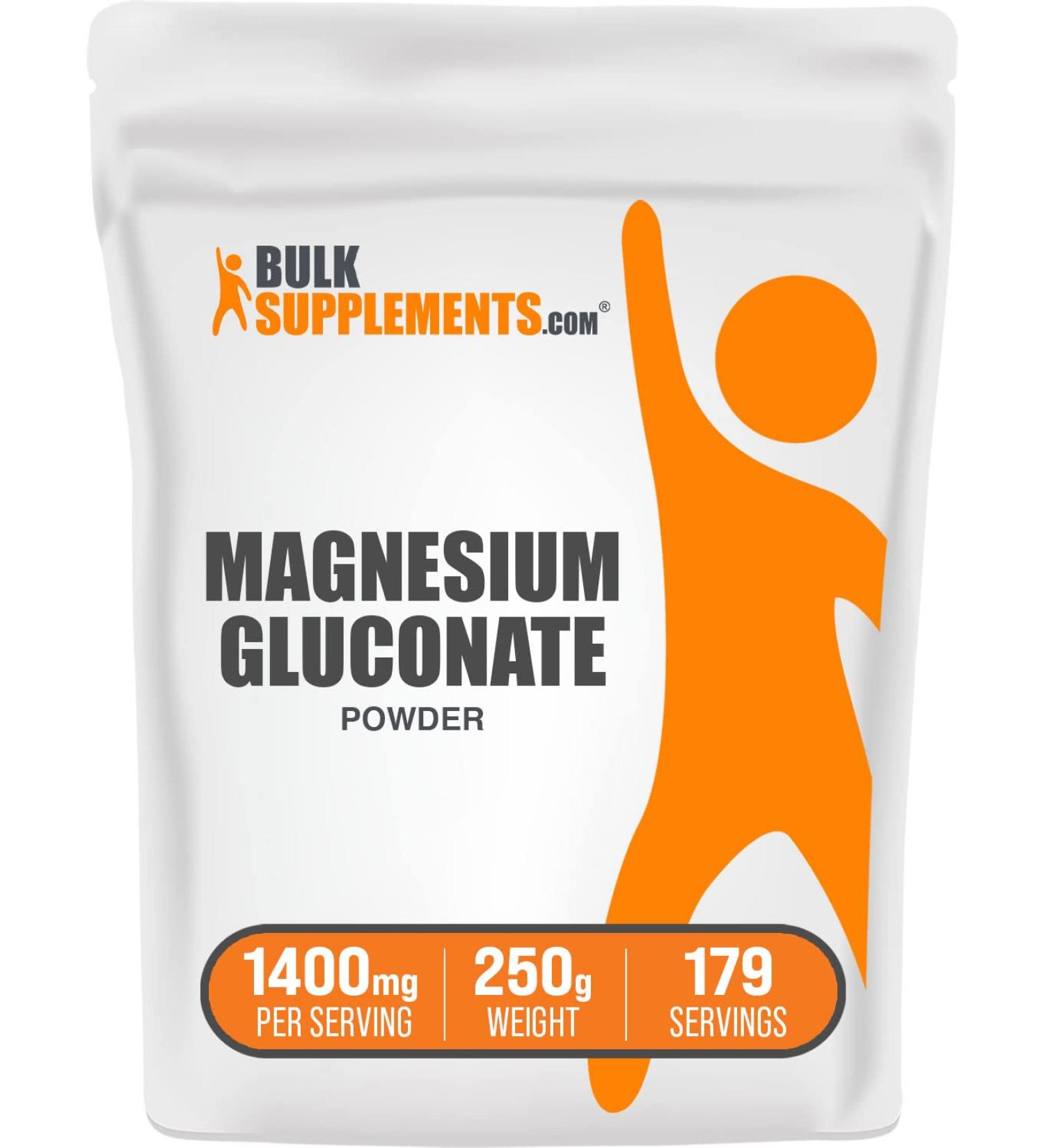 High Absorption Magnesium Gluconate Powder 1400mg - Pure Mineral Supplement - 250g (8.8oz) - BulkSupplements.com - Buy Online on GoSupps.com