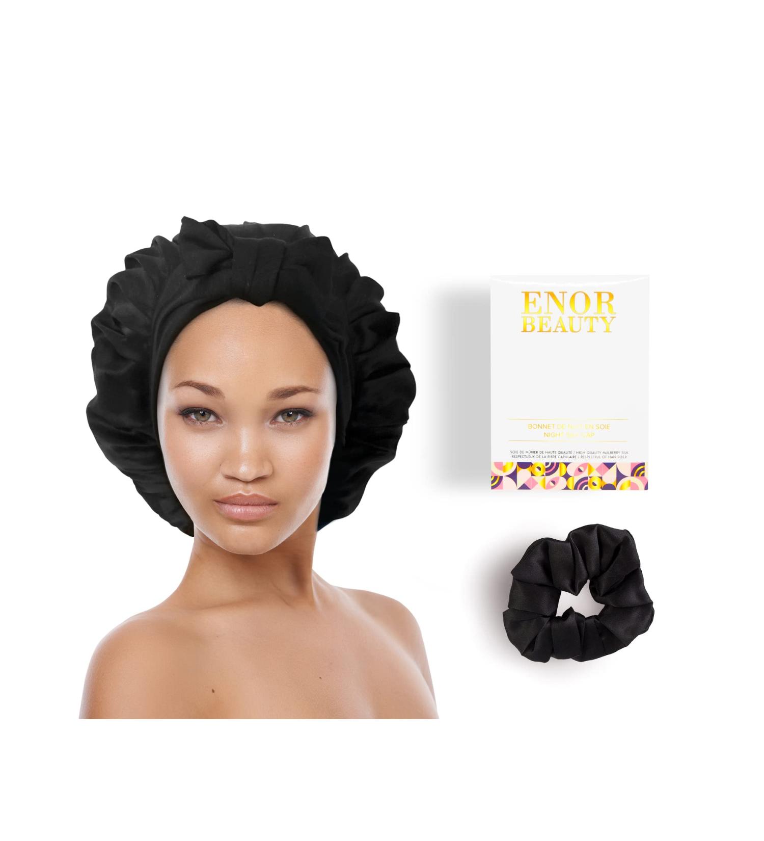 ENOR BEAUTY Women's Night Silk Cap - Protects Hair Fibre - Natural Care for Dry and Brittle Hair - Charlotte Sleep Scarf - All Types of Afro Hollowy Hair - Night Silk Sleeping Cap (Black) - Buy Online on GoSupps.com