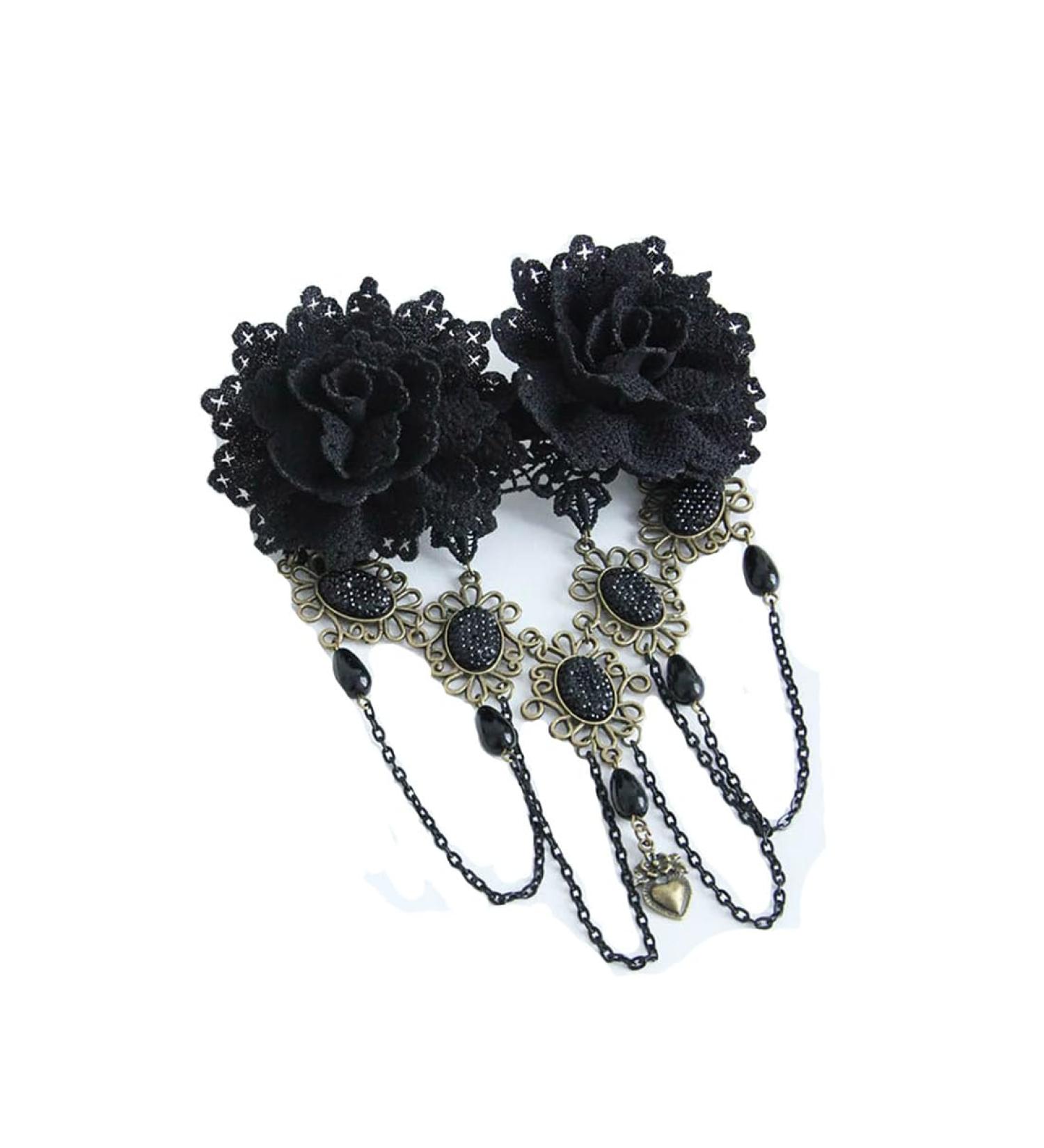 Prosy Halloween Tassel Black Flower Gothic Bead Headwear Top Masquerade Headdress Cosplay Hair Clip Hair Accessories for Women and Girls - Buy Online on GoSupps.com