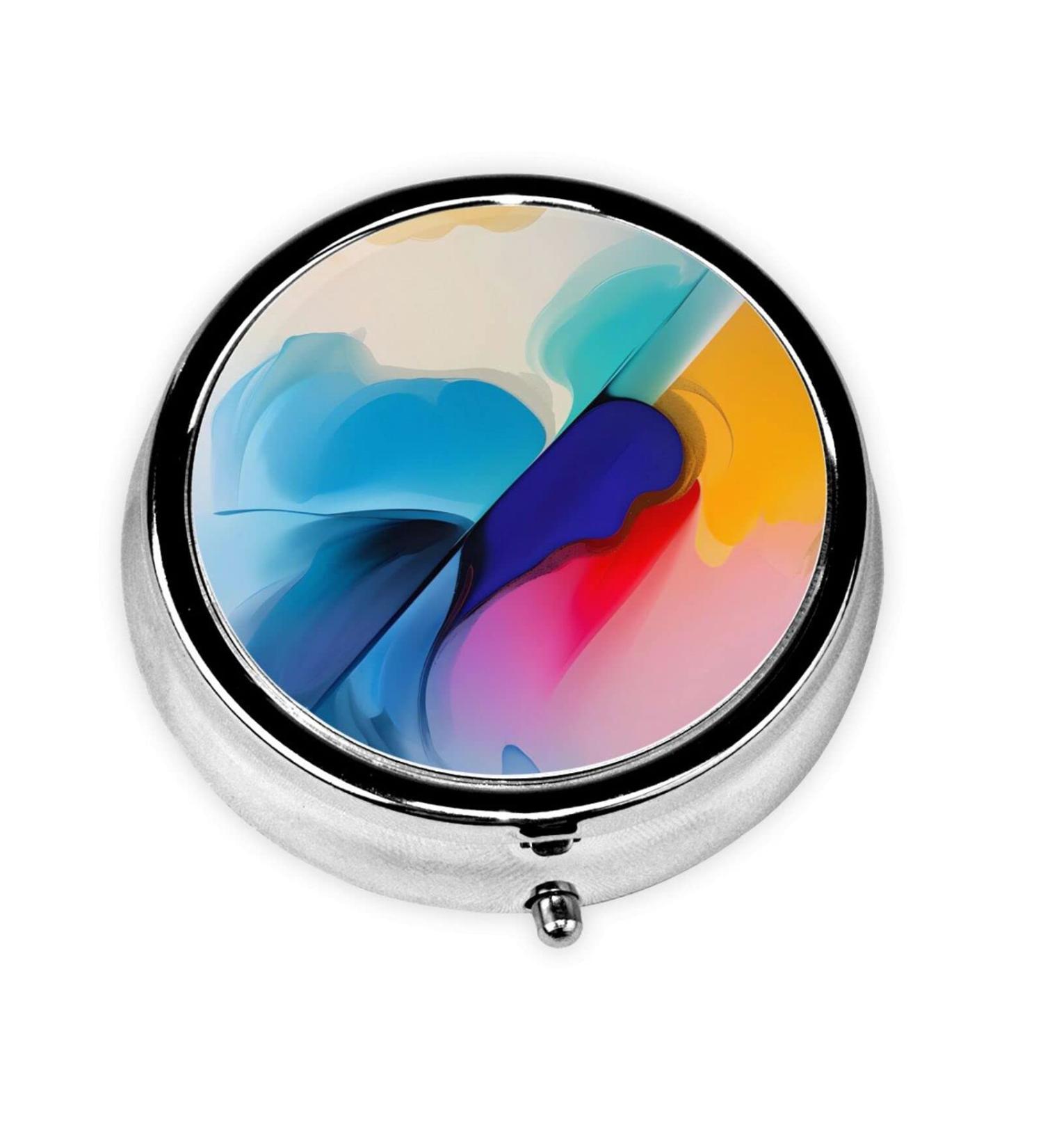 Round Watercolor Painting Pill Box - 3 Compartment Portable Organizer for Travel & Purse - Buy Online on GoSupps.com