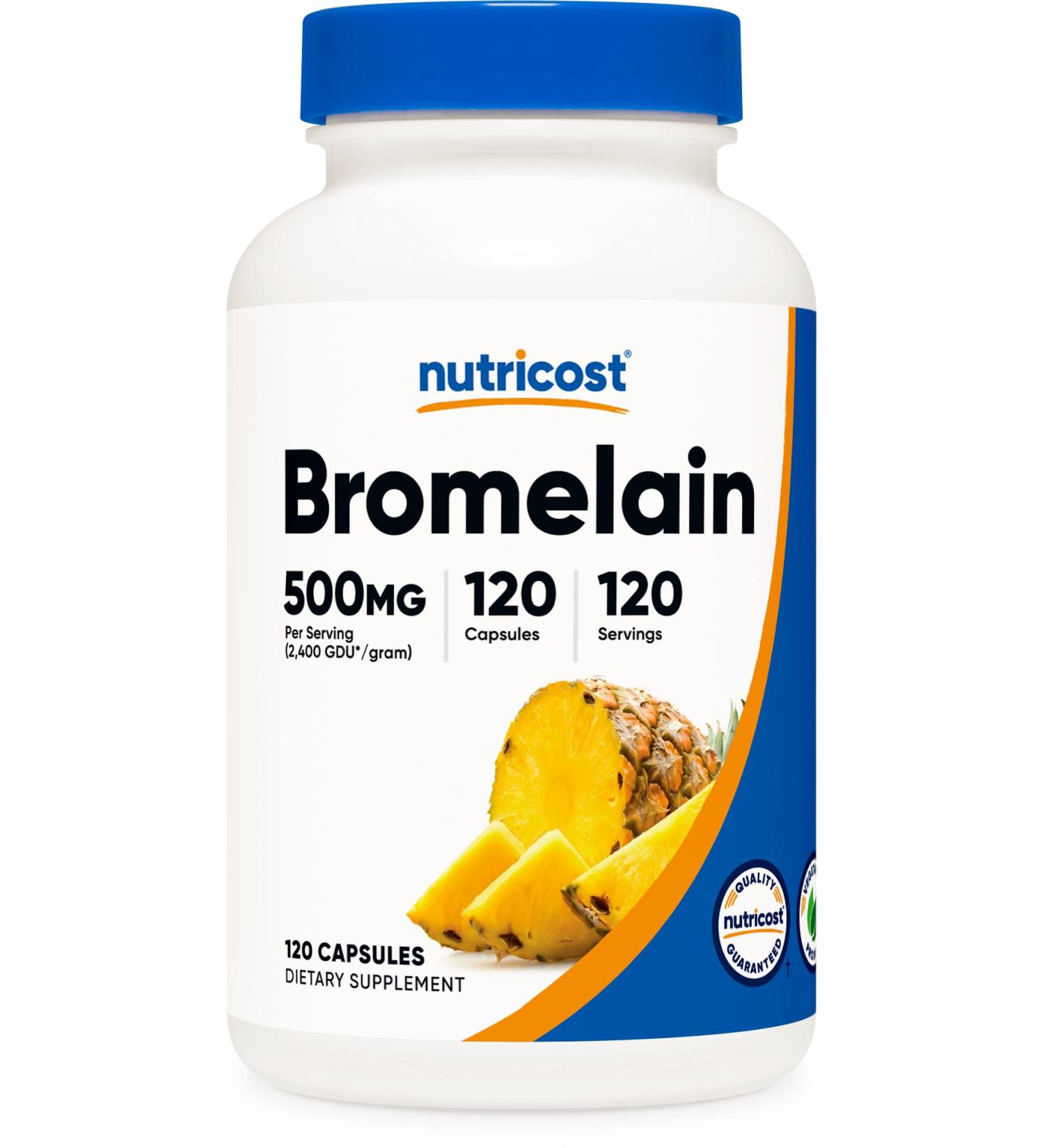 Nutricost Bromelain 500mg 120 Vegetarian Capsules | 2400 GDU/g, Non-GMO, Gluten Free - Buy Online on GoSupps.com