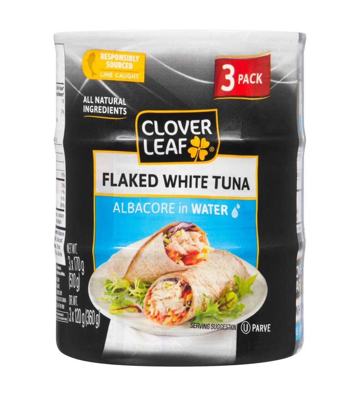 Clover Leaf Flaked White Albacore Tuna in Water - 3 x 170g 3 Count - Canned Tuna - All Natural Ingredients - High In Protein 14g Of Protein Per 55g Serving Drained Wild And Traceable Tuna Trace My Catch - Buy Online on GoSupps.com
