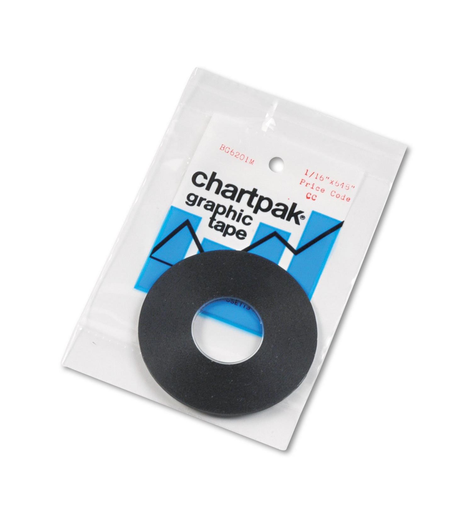 Chartpak Graphic Chart Tapes, 1" Core, 0.06" X 54 Ft, Matte Black
