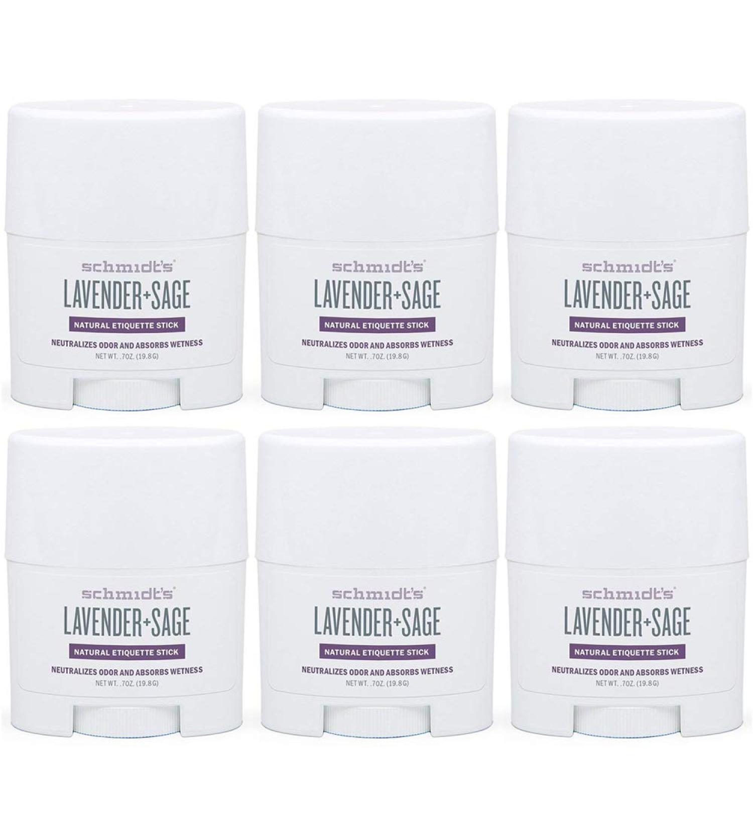 Schmidt's Lavender + Sage Natural Deodorant Travel Size Pack of 6 - Aluminum-Free Odor Protection 0.7oz - Buy Online on GoSupps.com