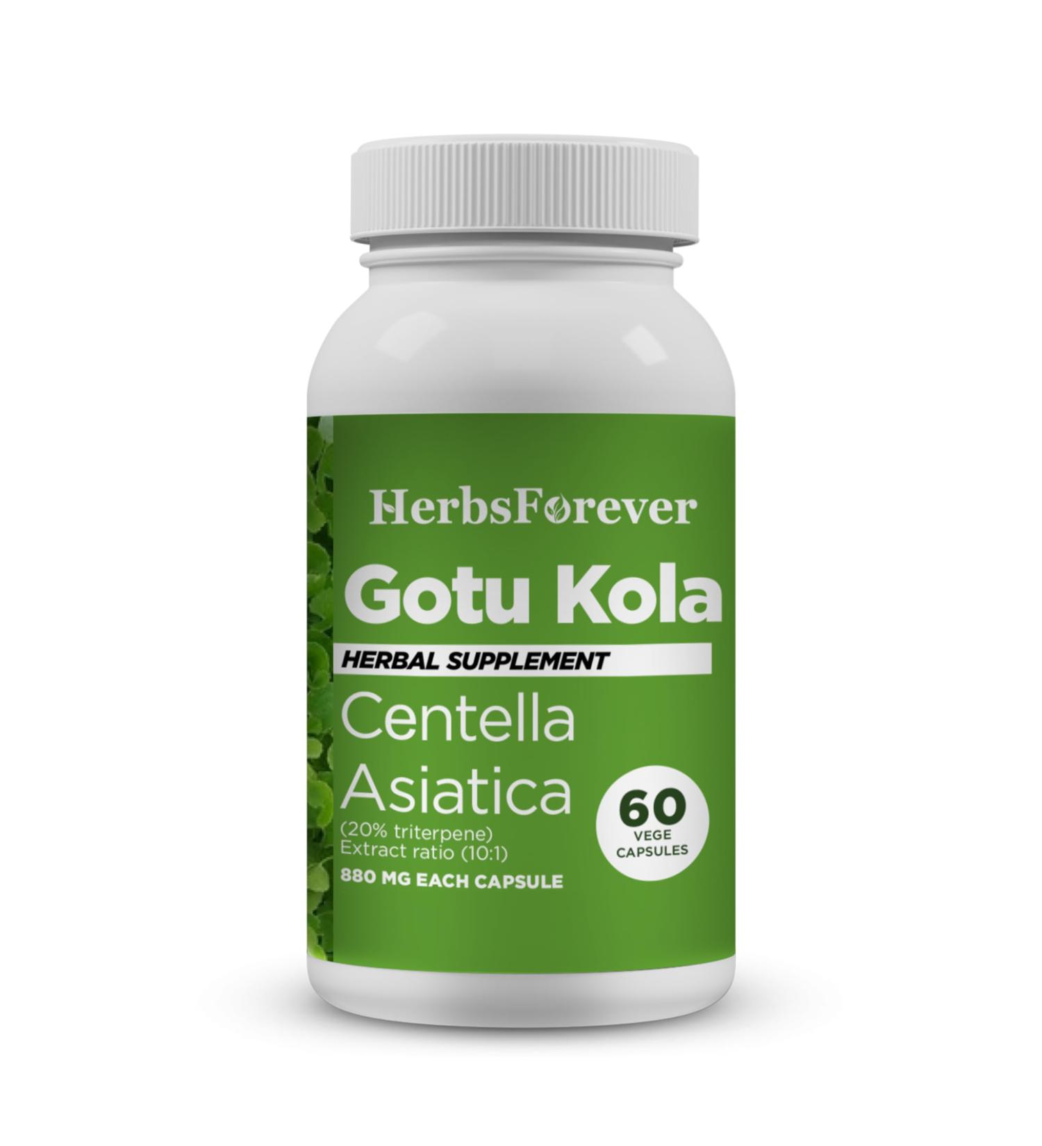 Herbsforever Gotu Kola (Centella Asiatica)-Extra Strength(10:1) Extract Equiv. to 4300 mg Leaves & Plant Powder Per Serving Support Cognitive Memory Focus Calm Skin |60Veg Capsules|800mg|Adaptogen - Buy Online on GoSupps.com