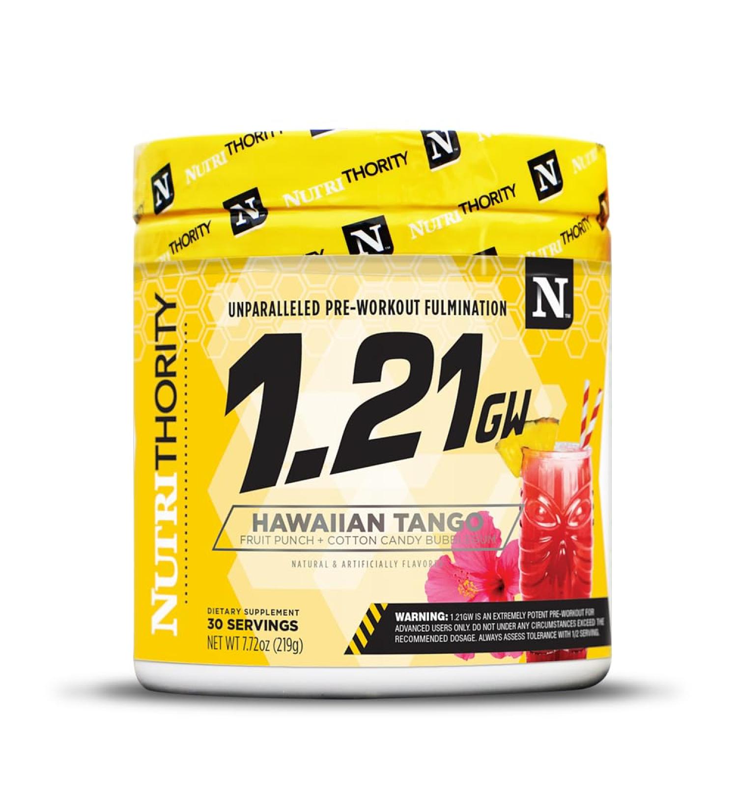 Nutrithority 1.21gw High Stim Pre-Workout Hawaiian Tango - Strength Gains Powder Energy Supplement - Unparalleled Pumps Focus & Drive - Intense Blend of Time Released Caffeine - Buy Online on GoSupps.com