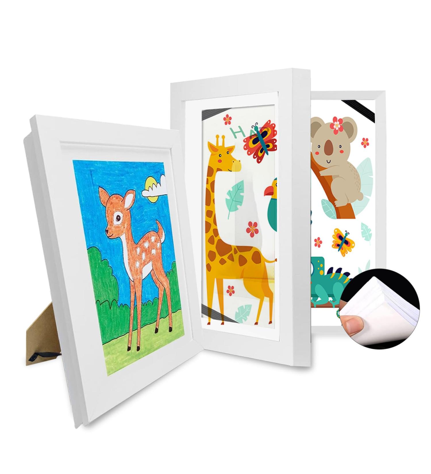 Leejard A4 White Picture Frame Set for Children's Drawings - Interchangeable Wood Frames for Artwork Storage & Room D cor - Buy Online on GoSupps.com