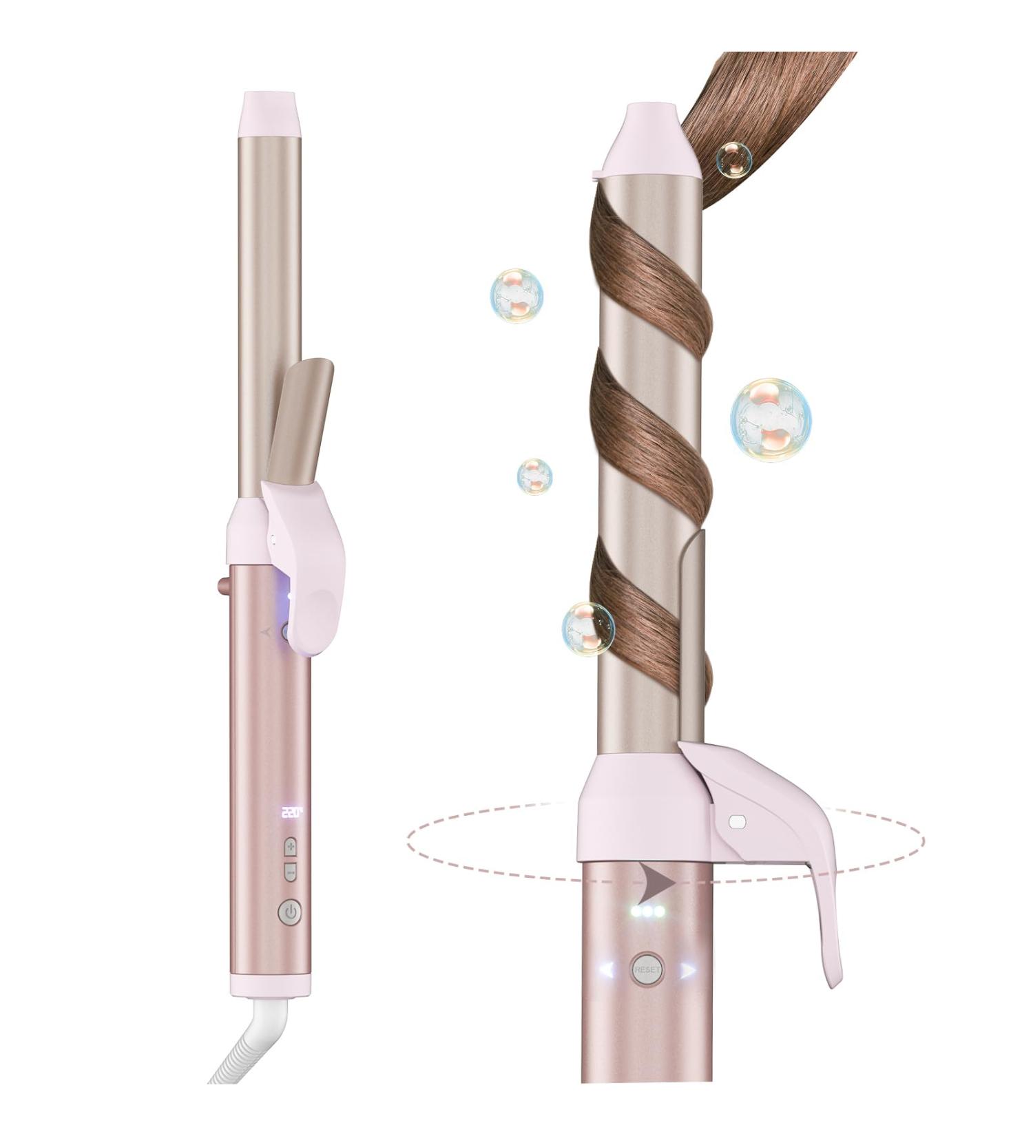 Rotating Curling Iron 1.25" - Automatic Instant Heat Ionic Curling Iron for Long Hair | Professional Self-Curling Wand in Pink - Buy Online on GoSupps.com