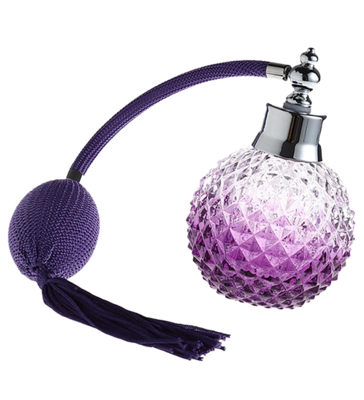 Vintage Crystal Air Bag Perfume Bottle - Elegant Travel Spray & Atomizer for Essential Oils | Purple Glass Perfume Container - Buy Online on GoSupps.com