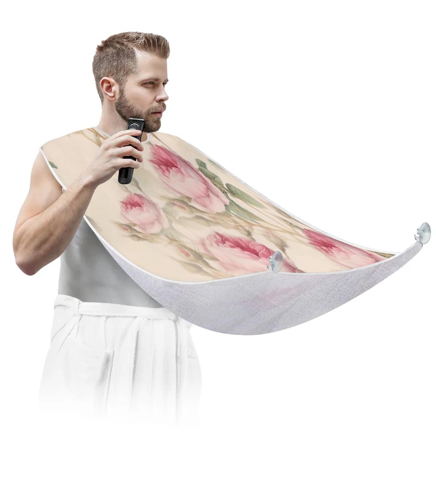 Watercolor Rose Paint Beard Bib Apron | Non-Stick Waterproof Hair Catcher for Men | Grooming Cape with Suction Cups | Perfect Gifts for Men - Buy Online on GoSupps.com