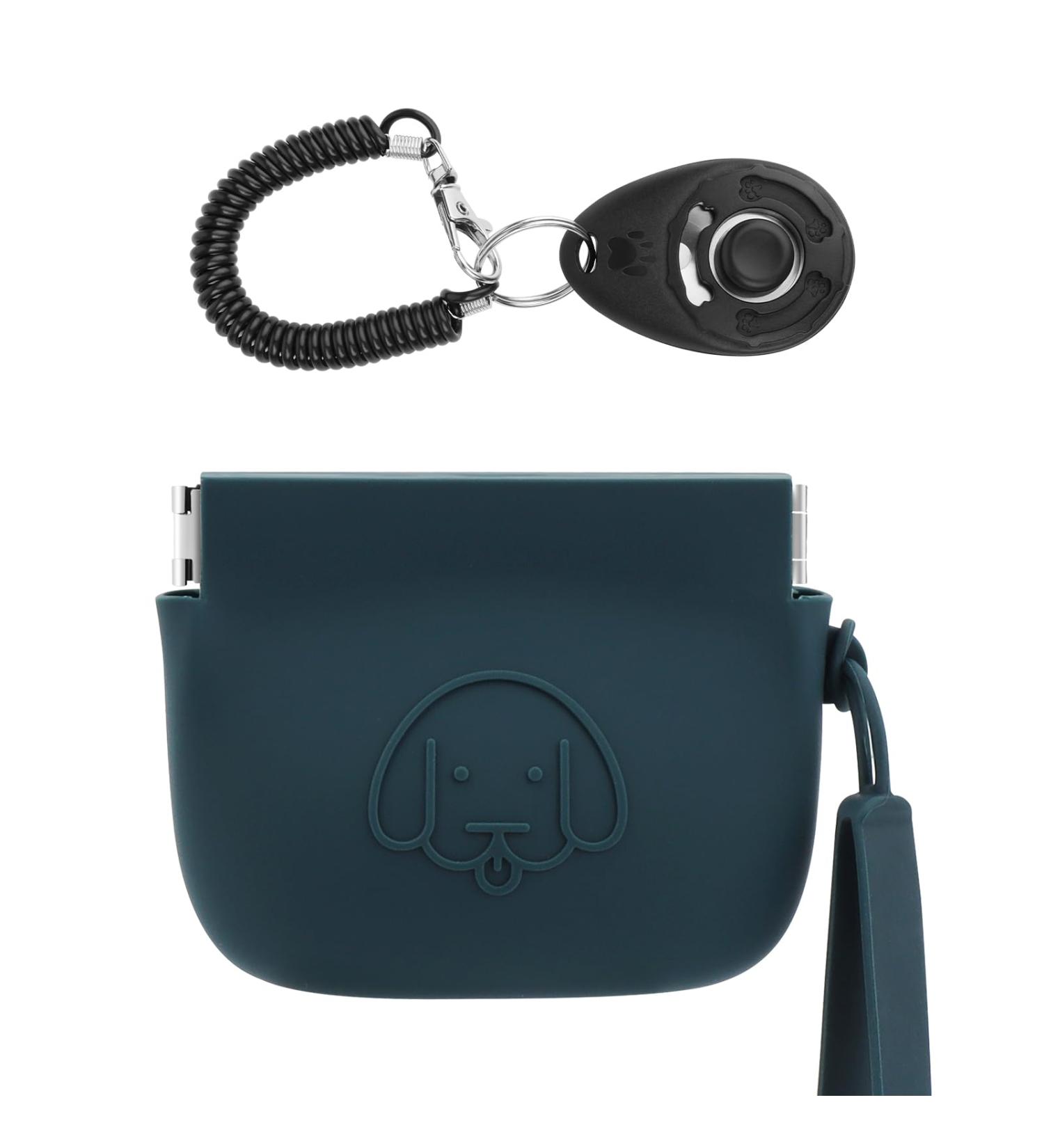 Silicone Dog Treat Pouch with Clicker - Dark Green | Pet Training Bag for Dog & Cat | Pocket Size, Easy to Clean & Odorless - Buy Online on GoSupps.com