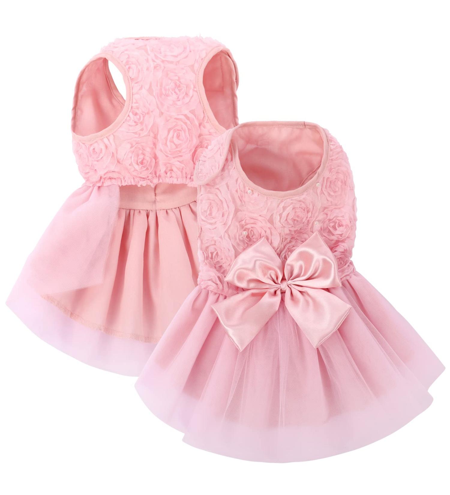 Asenku Dog Dress - Elegant Light Pink Princess Lace Wedding & Birthday Outfit for Small/Medium Dogs & Cats - Buy Online on GoSupps.com