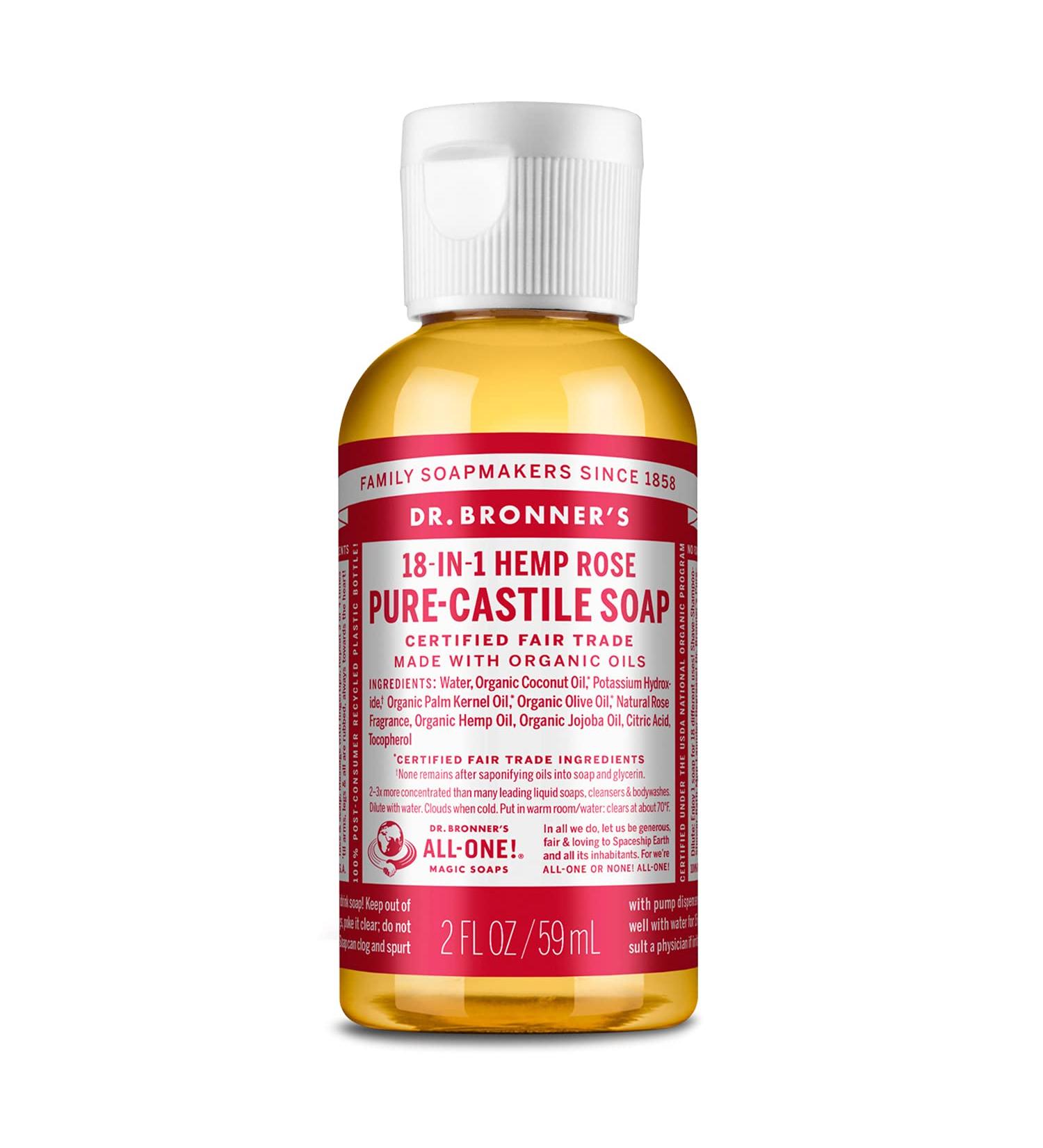 Dr Bronner Organic Rose Castile Liquid Soap 59ml - Gentle & Luxurious - Buy Online on GoSupps.com