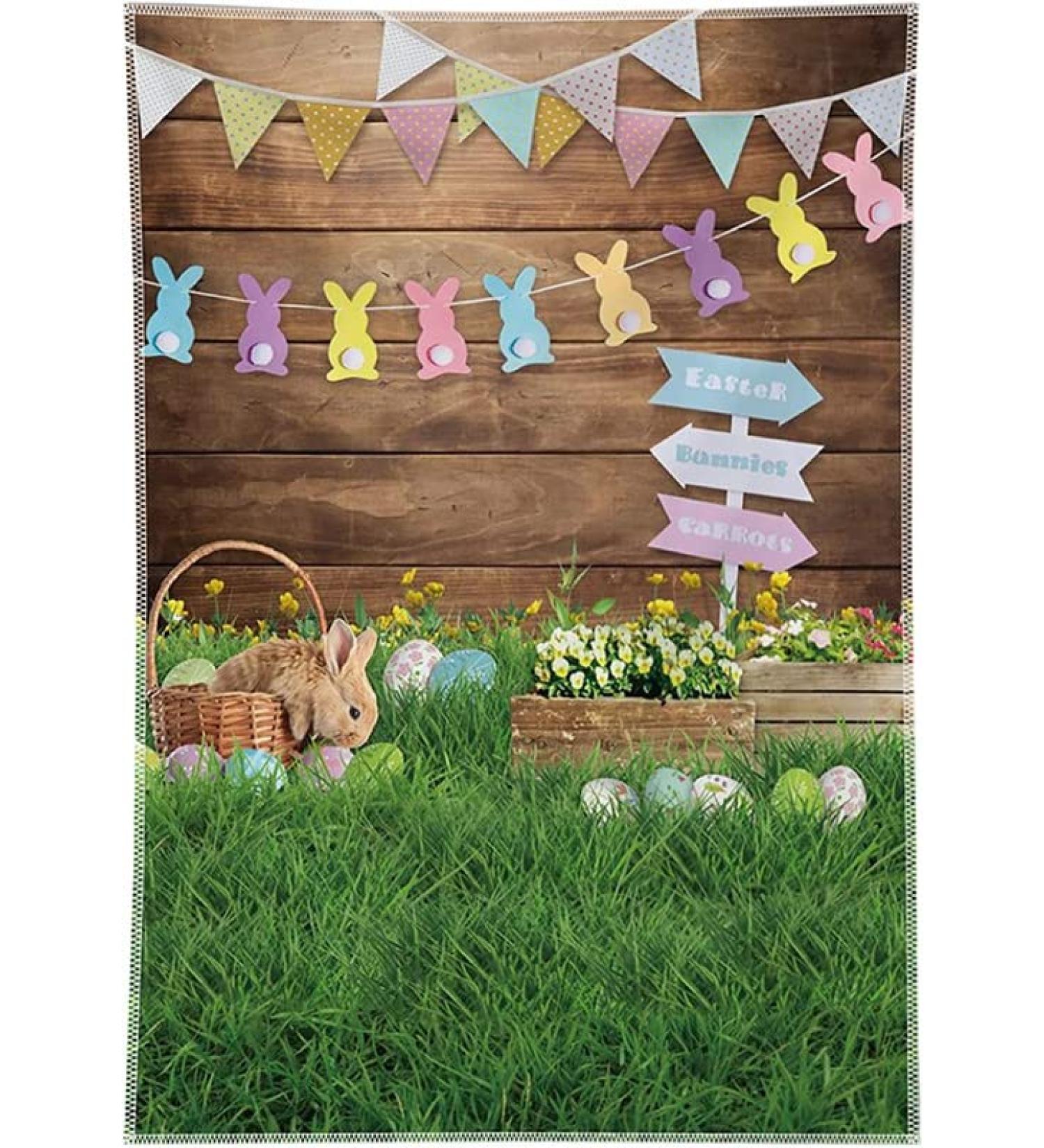 Durable 5x7ft Spring Easter Photography Backdrop with Rabbit, Eggs, and Flowers - Bunny Flag Portrait Photo Booth Props - Buy Online on GoSupps.com