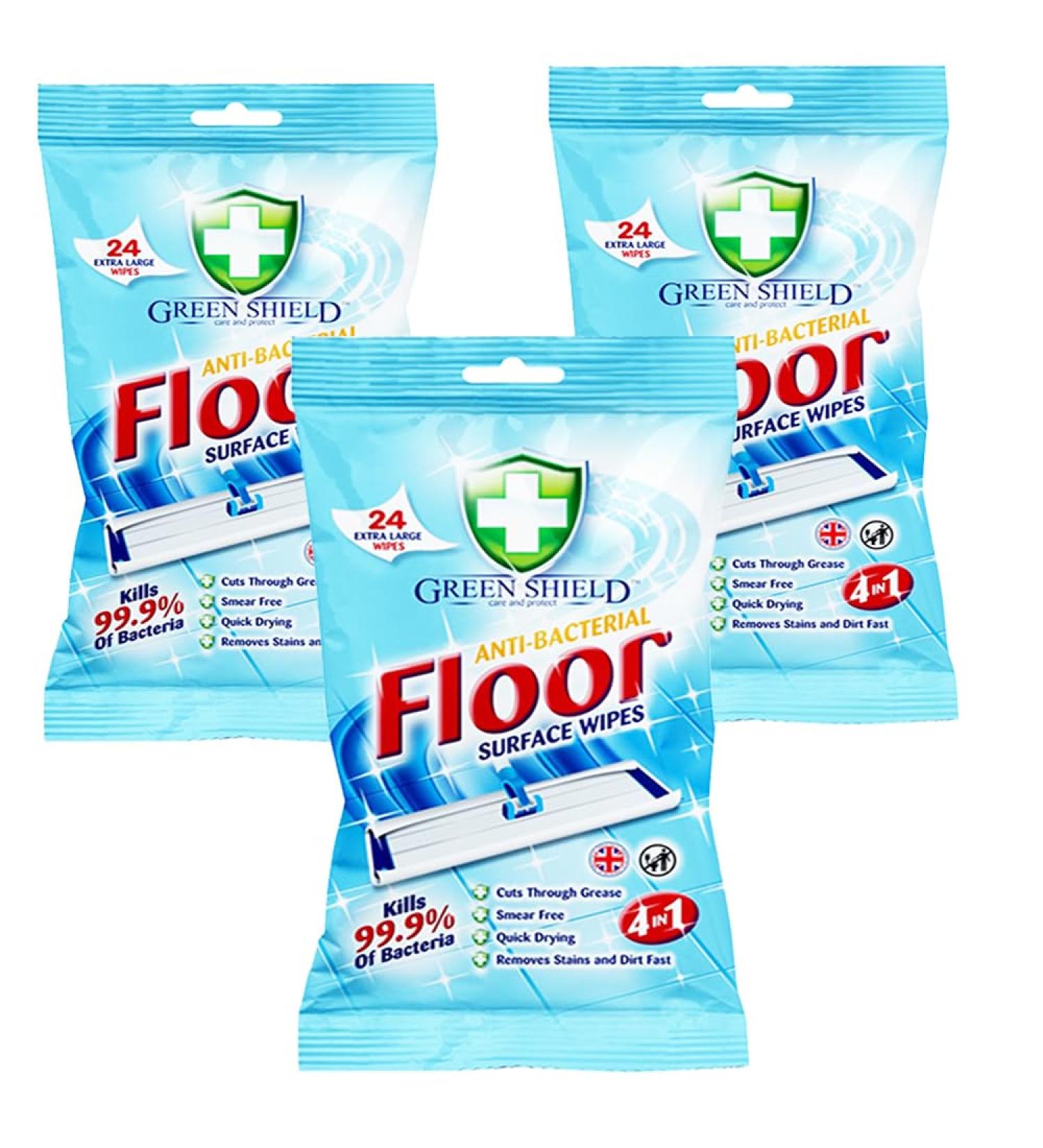 Green Shield Antibacterial Extra Large Floor Wipes Floor Surface Cleaning Wipes for Wood Floor Dust Magnet Quick Drying & Suitable for All Floors - Tiles Laminate & Wooden Floor Wipes (72 Wipes)