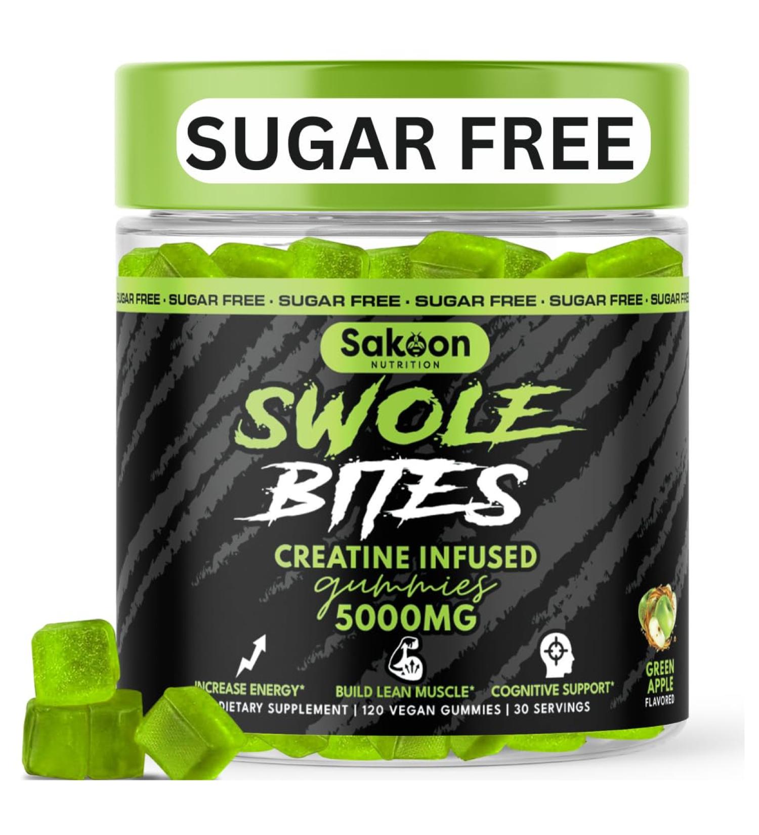 Sakoon Nutrition 5000mg Creatine Monohydrate Gummies | Vegan Sugar-Free Apple Flavor | Boost Strength & Build Muscle | 120 Count - International Shipping Available - Buy Online on GoSupps.com