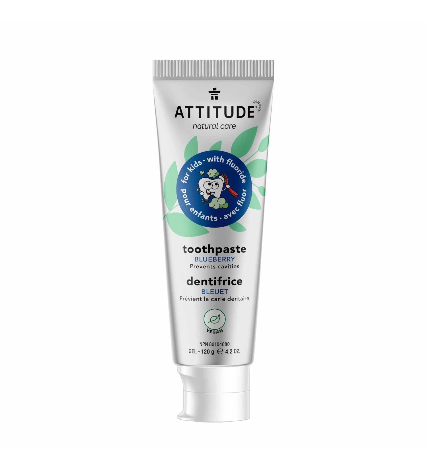 ATTITUDE Fluoride Toothpaste - Vegan Cruelty-Free Sugar-Free Blueberry Flavor 4.2 Oz | Prevents Tooth Decay & Cavities - Buy Online on GoSupps.com