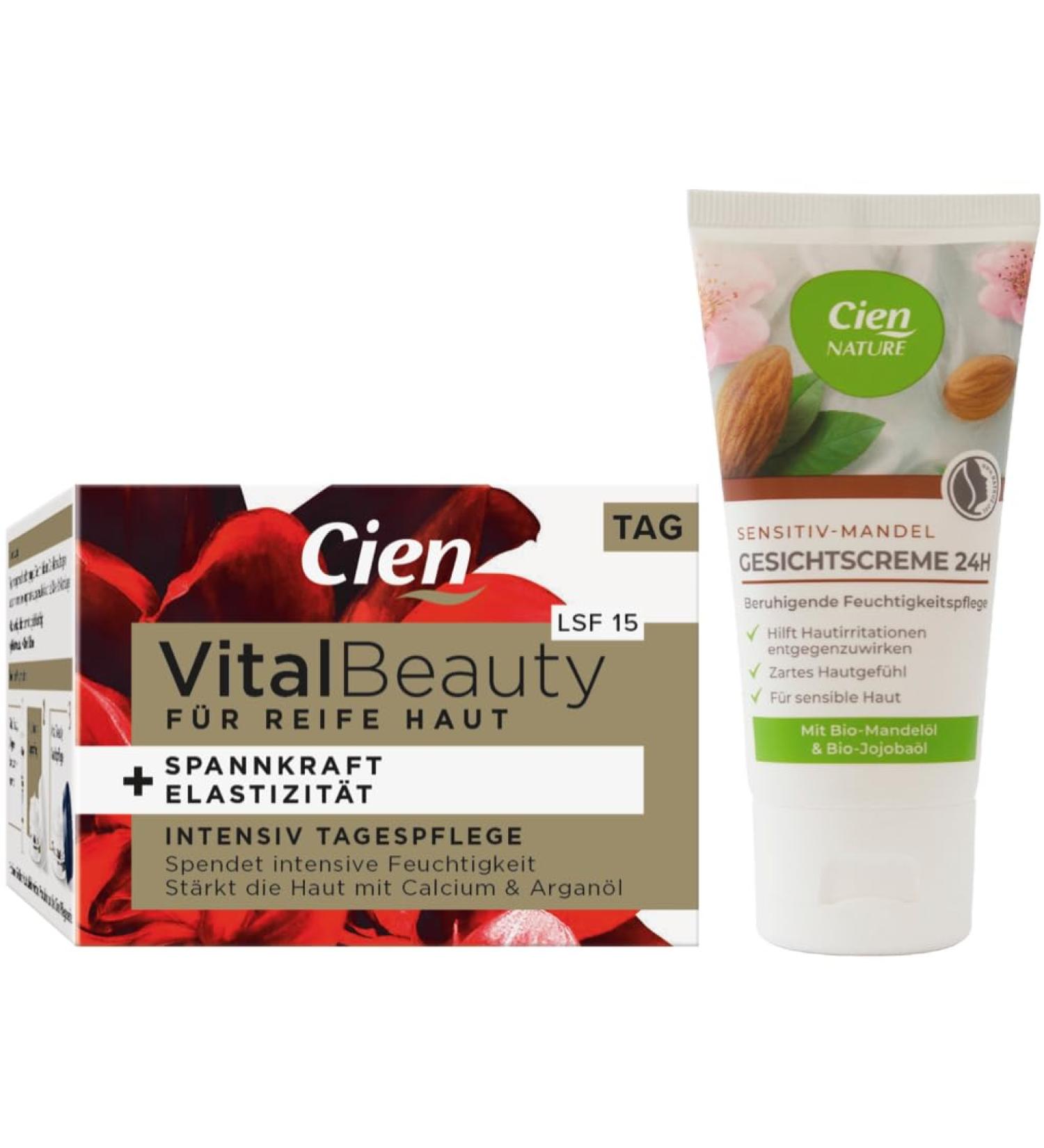  Cien Cien 2-Piece Skincare Set: VitalBeauty Day Cream SPF 15 (50 ml) + Natural Almond Sensitive Face Cream (50 ml) 100 ml - Buy Online on GoSupps.com