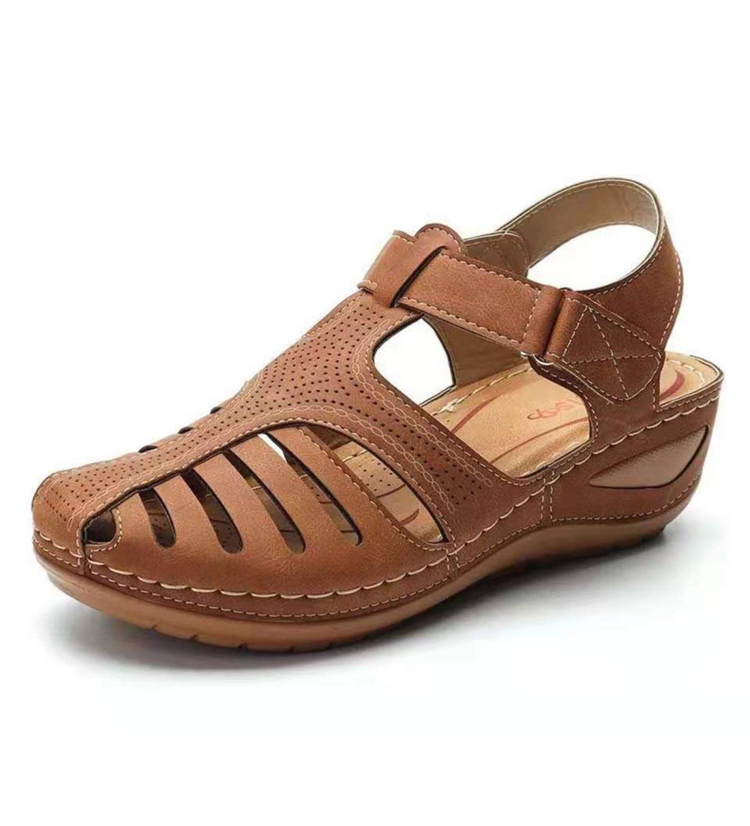 Comfortable Closed Toe Sandals for Women - Soft Leather Wedge Gladiators for Summer Beach Travel & Hiking | EU Size 42 - Buy Online on GoSupps.com