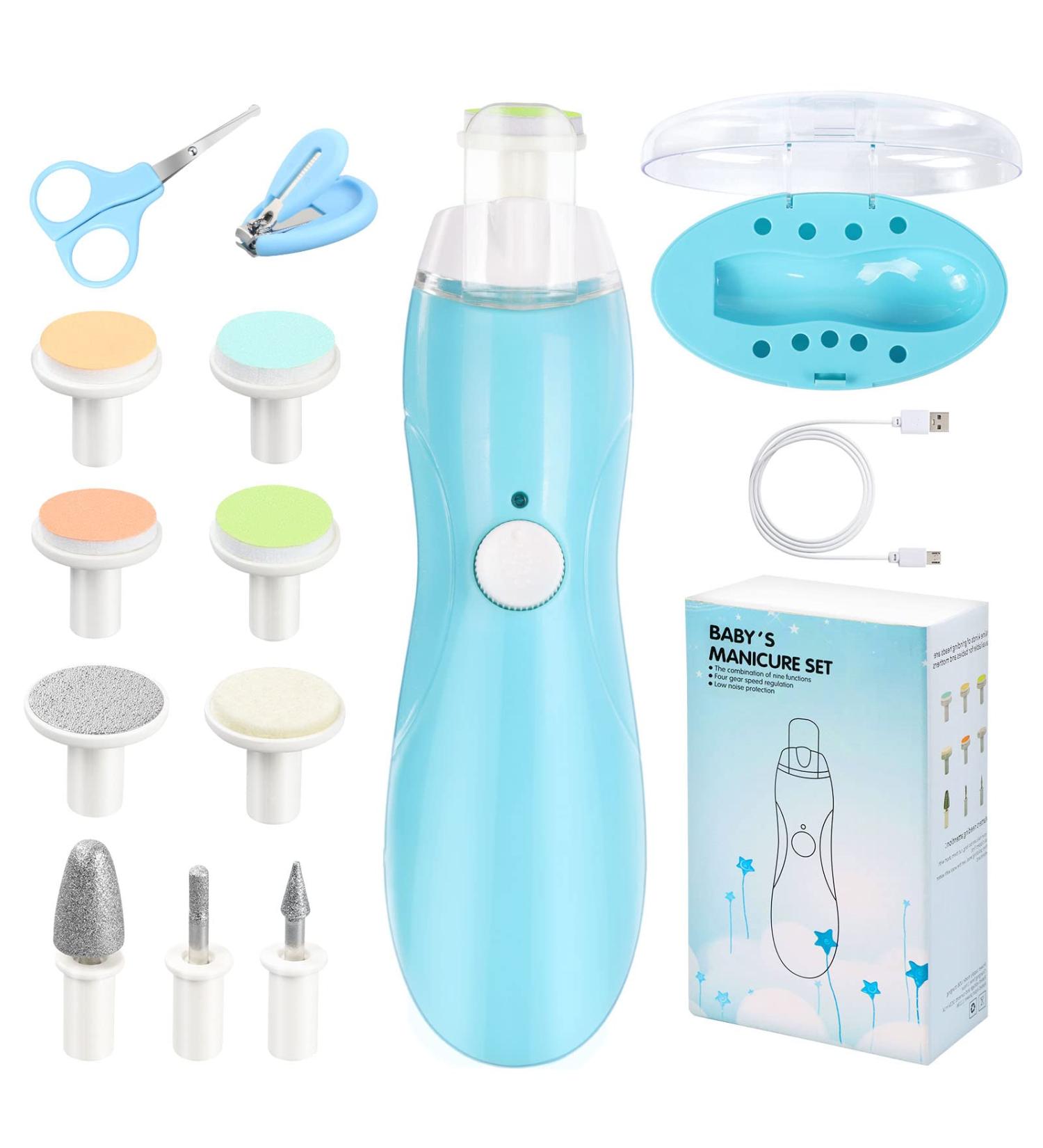 Vicloon 11 in 1 Electric Baby Nail Trimmer Set - LED Light, Whisper Quiet Design, 9 Grinding Heads, Nail Cutter - Blue - Buy Online on GoSupps.com