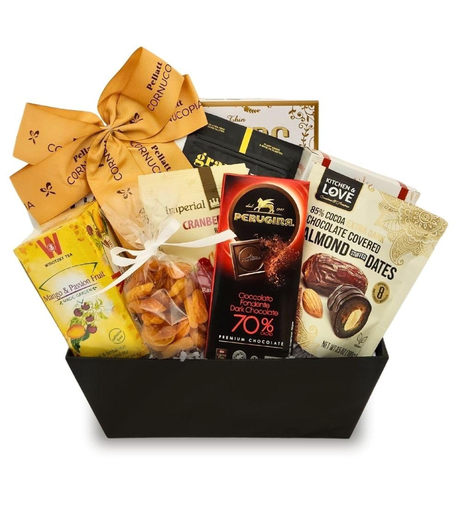 Pellatt Cornucopia Healthy Snacks Gift Basket -Crackers /Chips Mixed Veggies/Nuts Dried Fruits Chocolate Granola