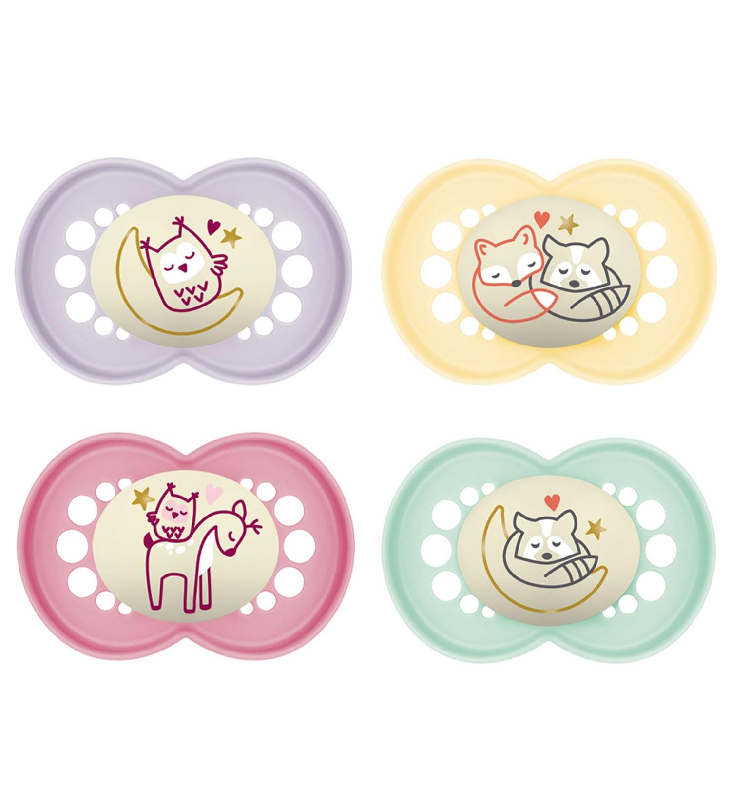 MAM Original Night Pacifier Set for Girls - Soft Silicone 6-16 Months 4-Pack with Sterilizer Cases - Ideal for International Shipping - Buy Online on GoSupps.com
