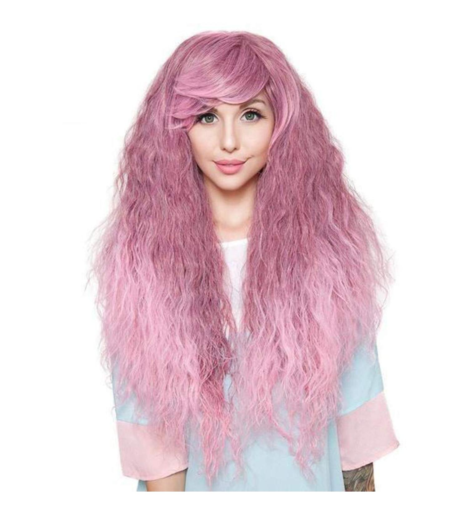 Buy Long Pink & Blue Curly Wigs for Ladies Brazilian Straight Hair | Perfect for 50s 60s 70s and 80s Parties - International Shipping Available - Buy Online on GoSupps.com