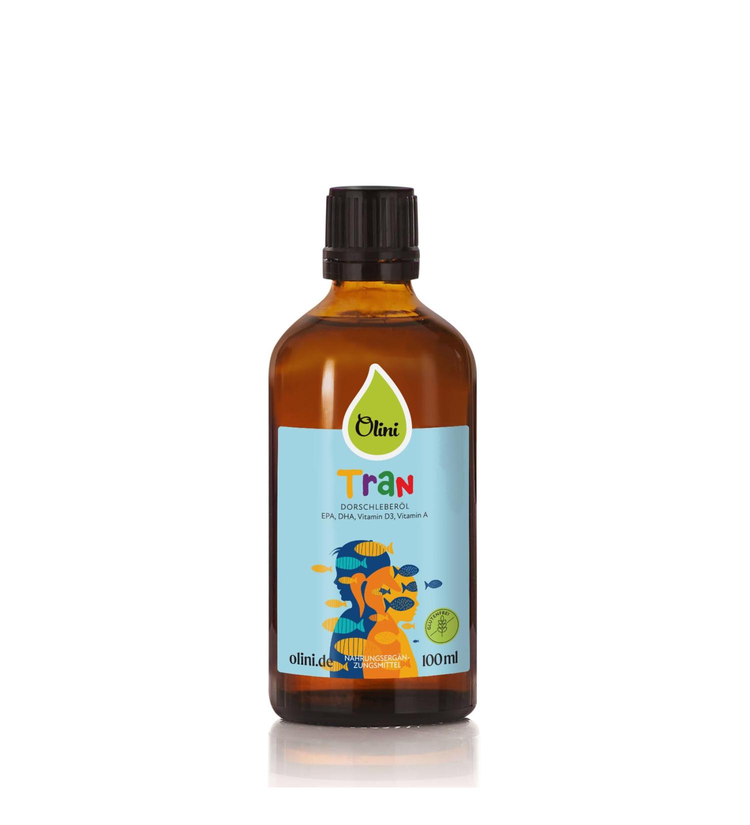 Olini Fish Oil Liquid for Children - Omega 3 EPA DHA Vitamin A & D3 - Natural Liver Support - 100ml Glass Bottle - Buy Online on GoSupps.com