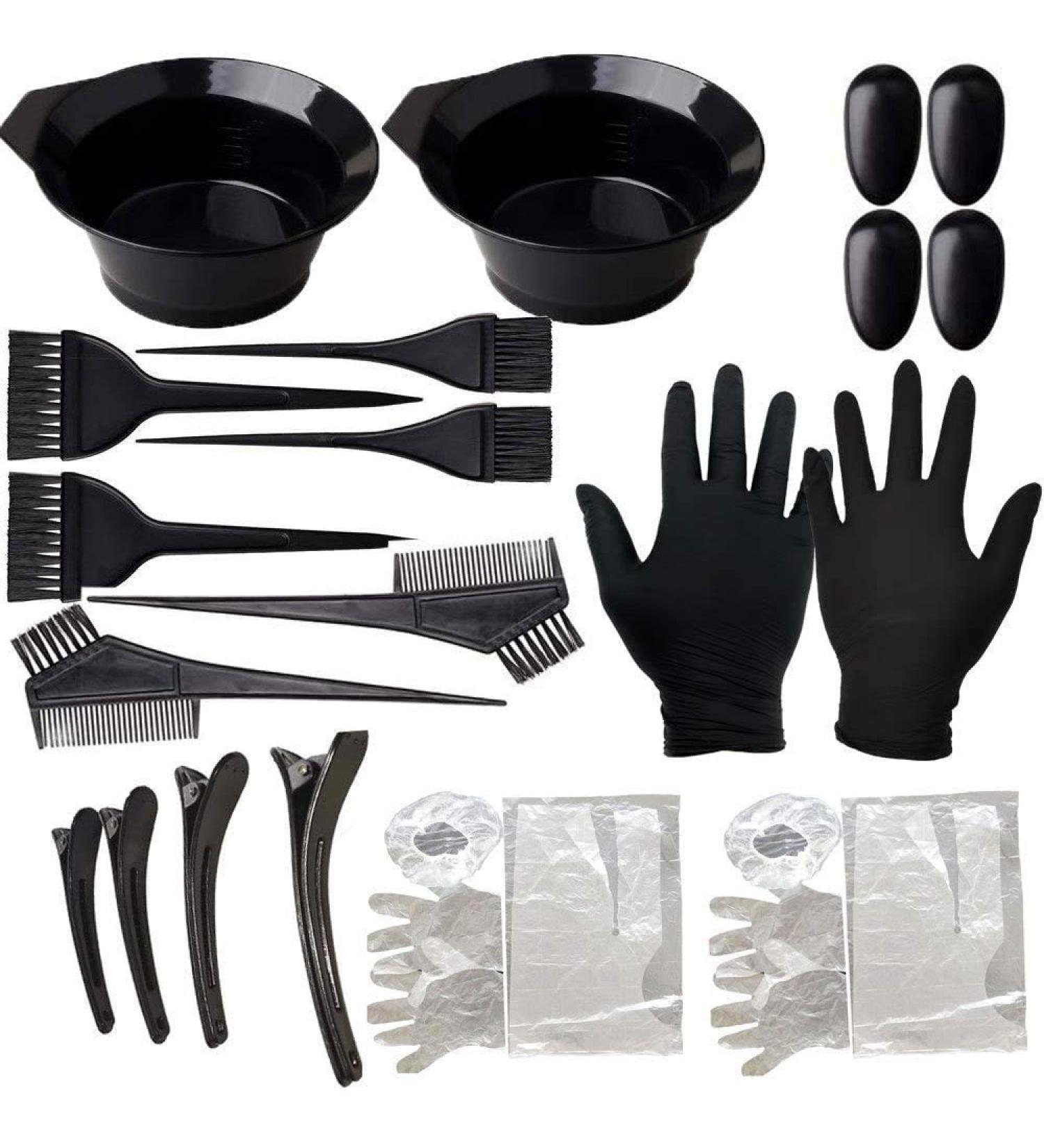 22Pcs DIY Salon Hair Dyeing Set - Complete Kit with Bowl Clips Gloves & Ear Pads for Perfect Hair Color - Buy Online on GoSupps.com
