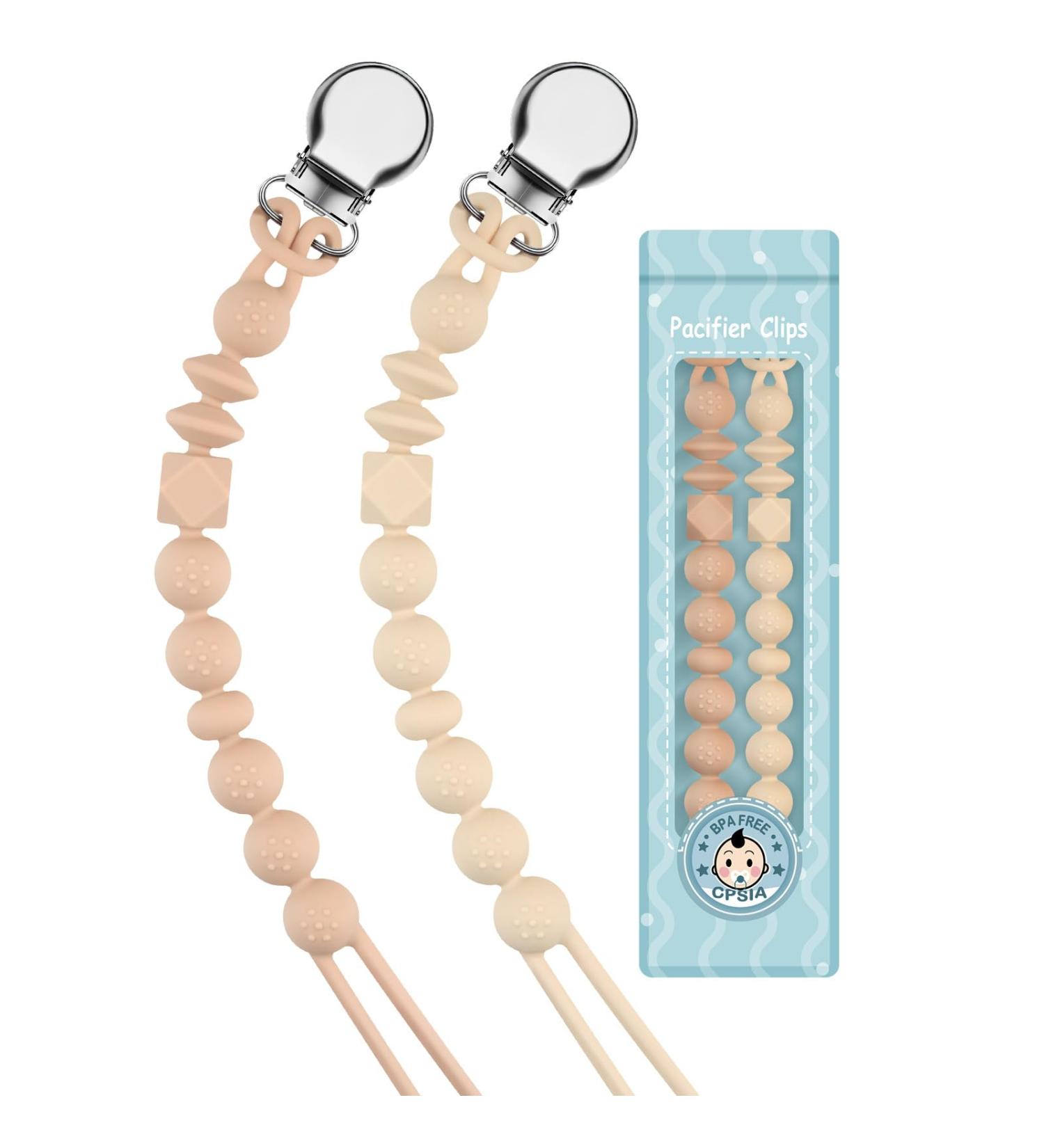 Silicone Dummy Clip Set for Teething Baby - Beige Oatmeal, Pastel Blue & Glacier Grey | Binky Holder for Boys and Girls - Flexible Soother Chain - Unisex Newborn Dummies - 1-Piece Design - Buy Online on GoSupps.com
