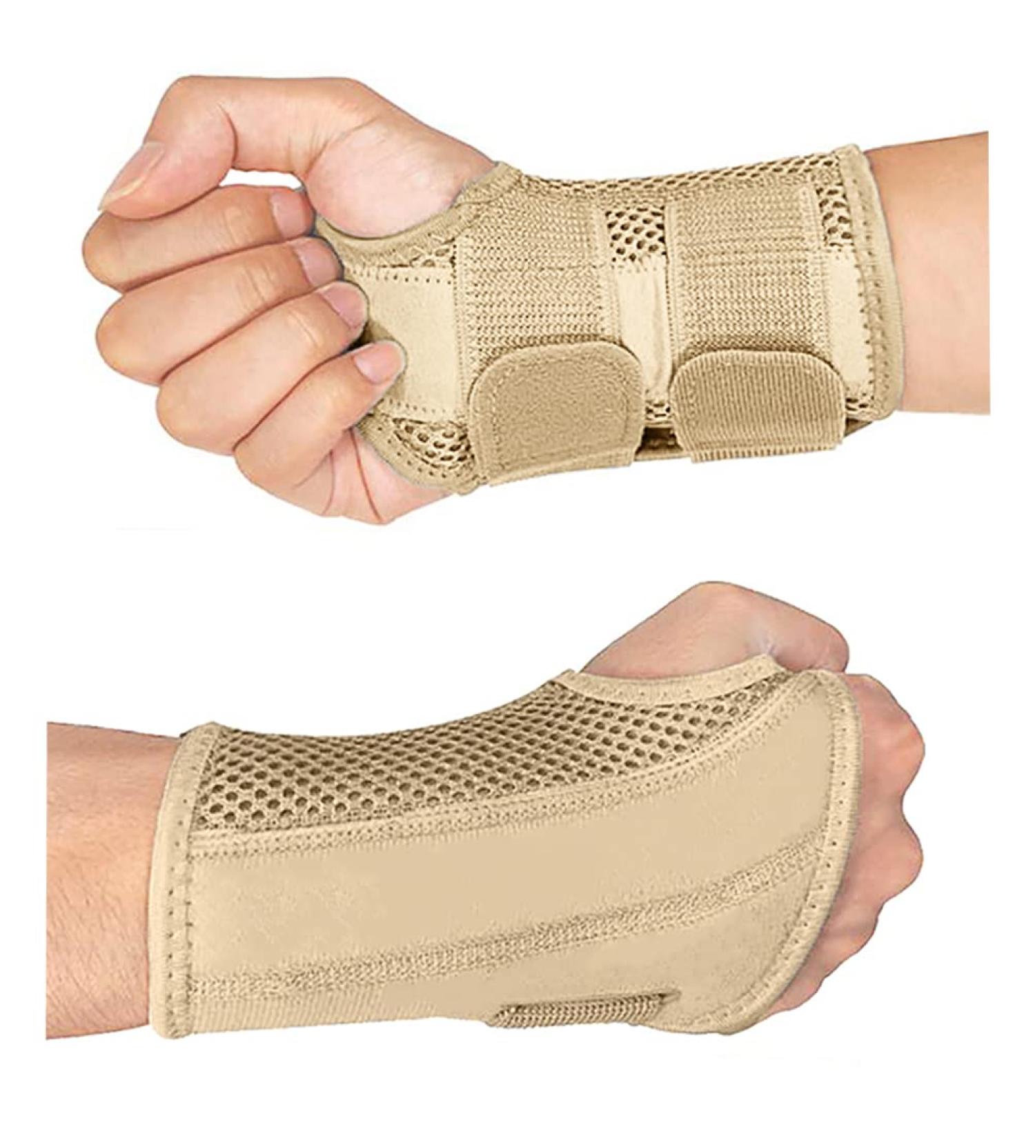 Adjustable Wrist Support Brace with Metal Straps for Men and Women - Carpal Tunnel Splint for Tendonitis, Arthritis, Sprains - S/M Beige - Right Hand - Buy Online on GoSupps.com