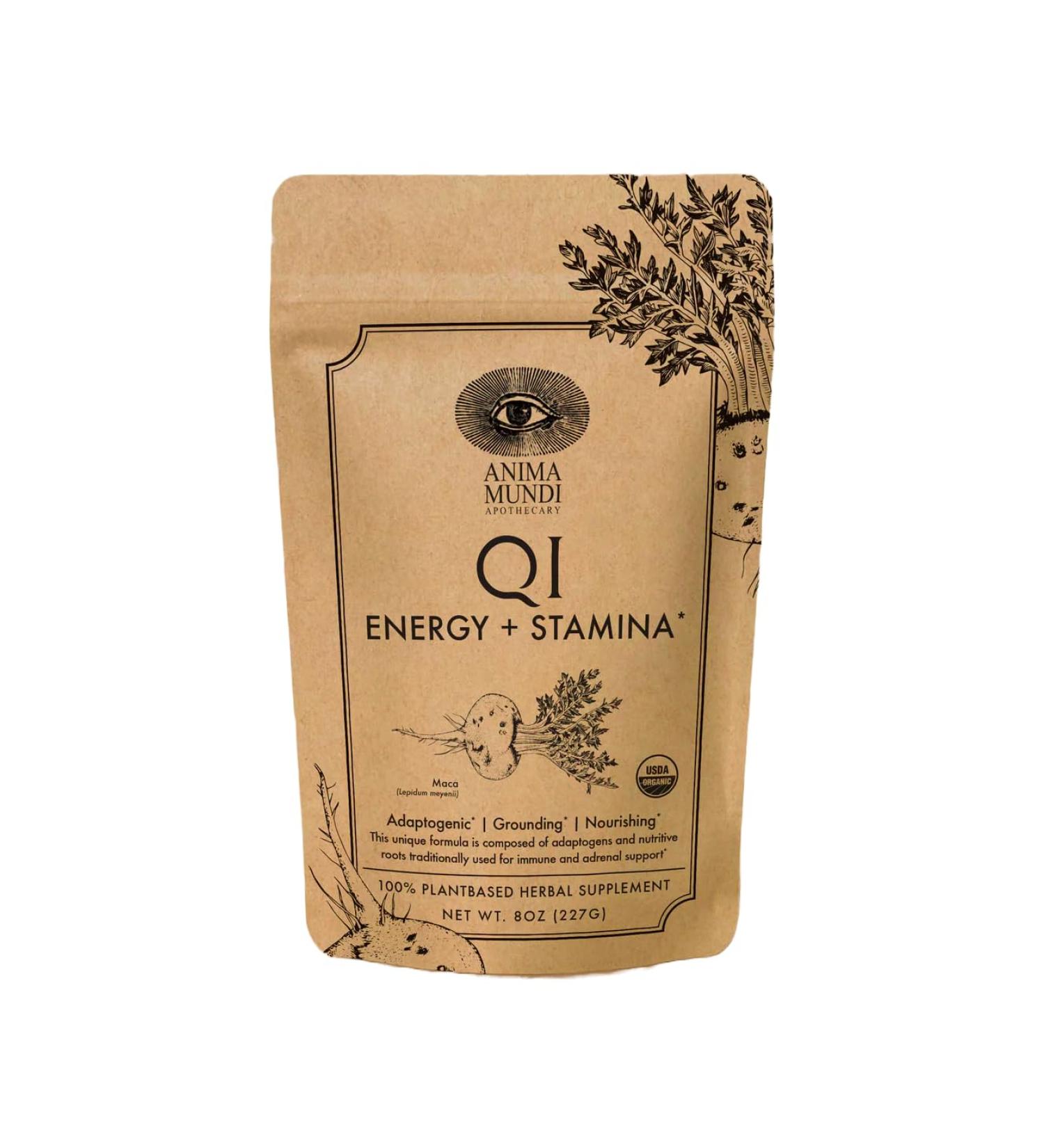 Anima Mundi Apothecary Qi Energy & Protein Superfood Powder - Adaptogenic Adrenal Support Supplement with Ashwagandha & Slippery Elm - Mood & Energy Support Supplement & Protein Powder (8oz / 227g) - Buy Online on GoSupps.com