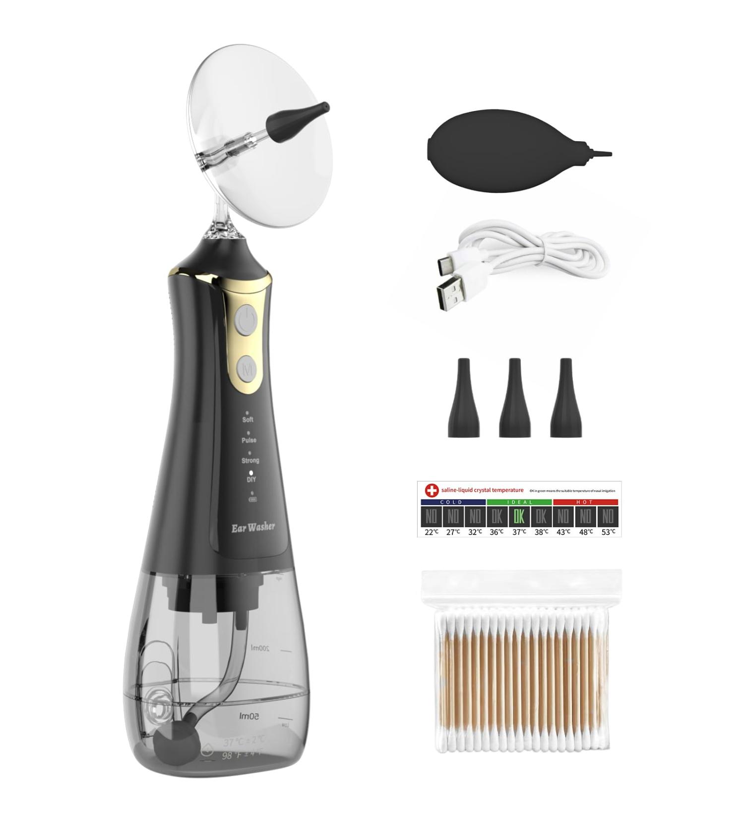 Brighworld Ear Wax Removal Kit - Professional & Safe Ear Cleaning Tool Set with 3 Pressure Settings and DIY Irrigating Mode - IPX6 Waterproof Black - Buy Online on GoSupps.com