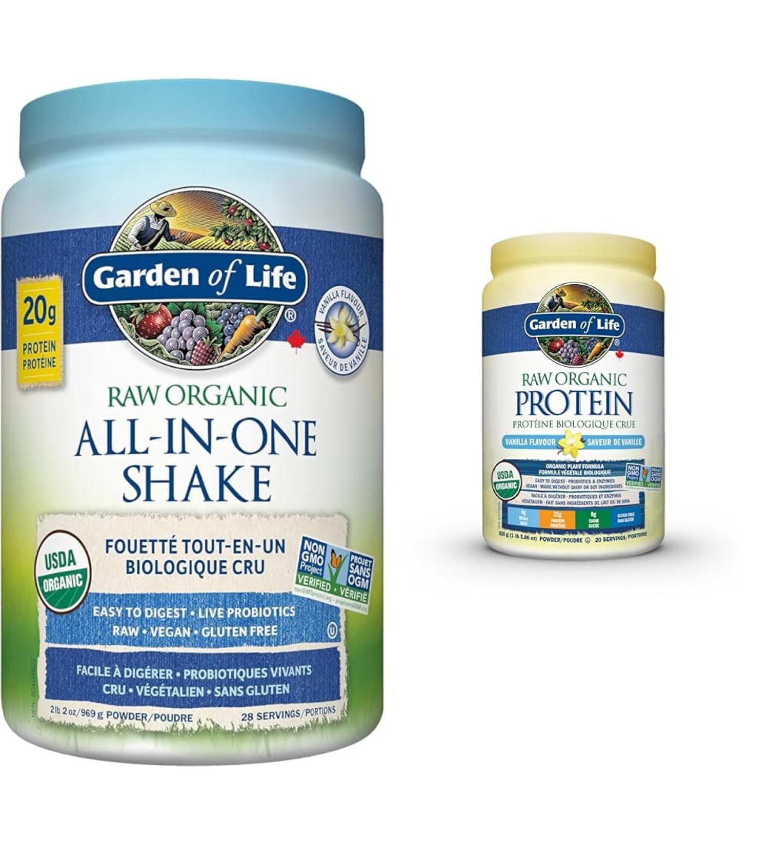 Garden of Life Raw All-in-One Nutritional Shake Vanilla & Raw Organic Protein Vanilla 624g Shake + Protein Vanilla Vanilla 969 g (Pack of 1) - Buy Online on GoSupps.com