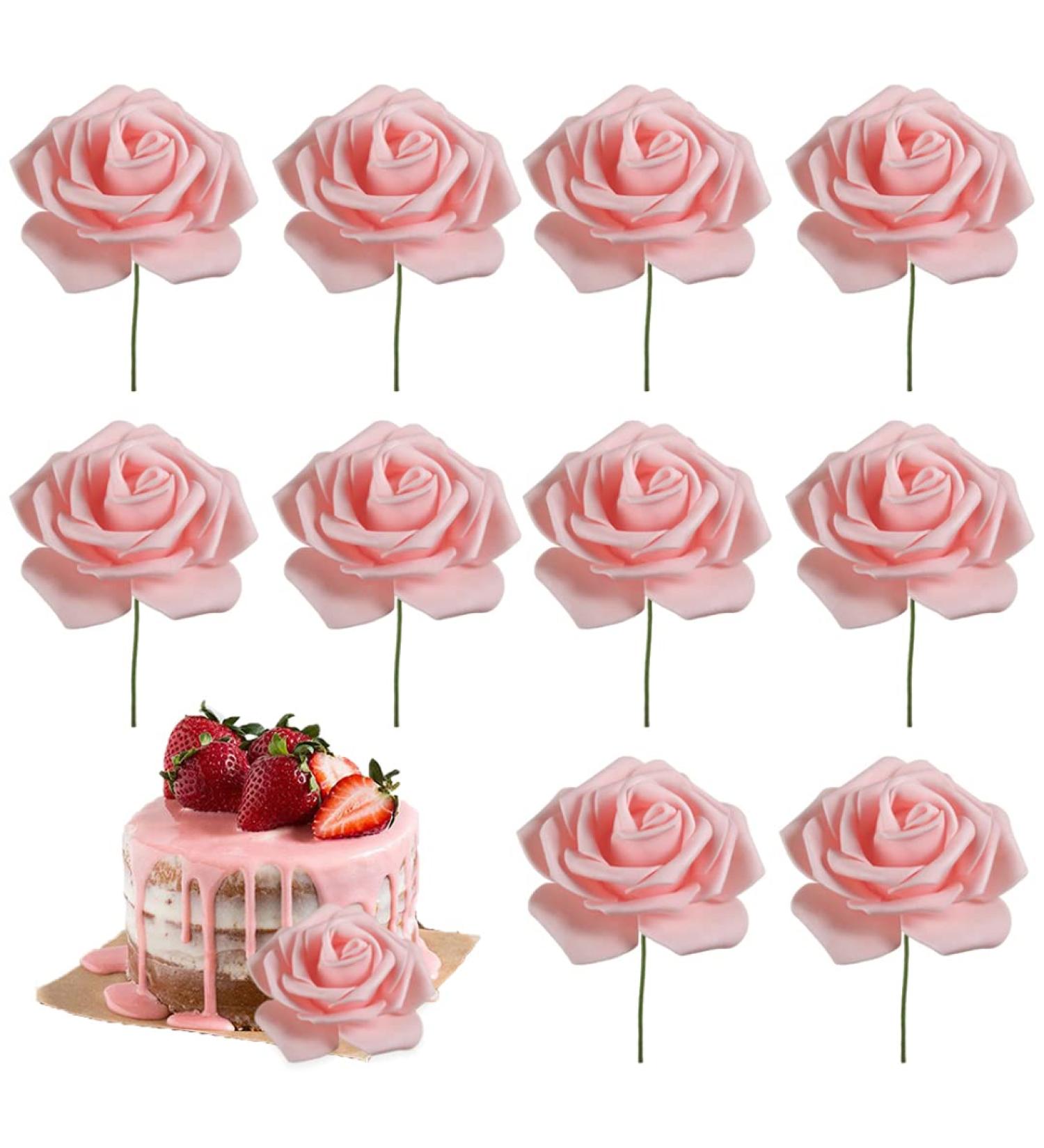 Womens Day Cake Topper Pink Rose Flower Cake Topper for 3.8 Goddess Festival Mother Day Party Cake Decor 10PCS 7.5x20 cm - Buy Online on GoSupps.com