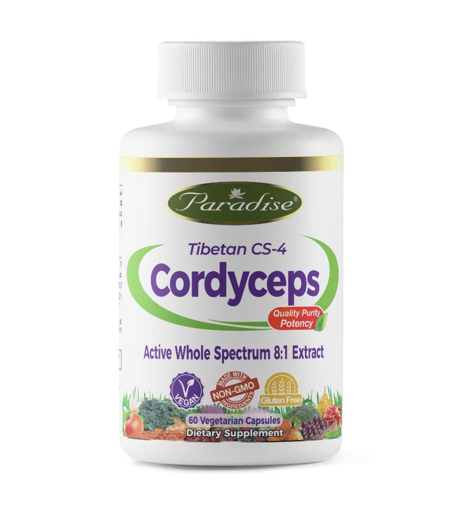 Paradise Herbs Tibetan CS-4 Cordyceps 60 Vegetarian Capsules