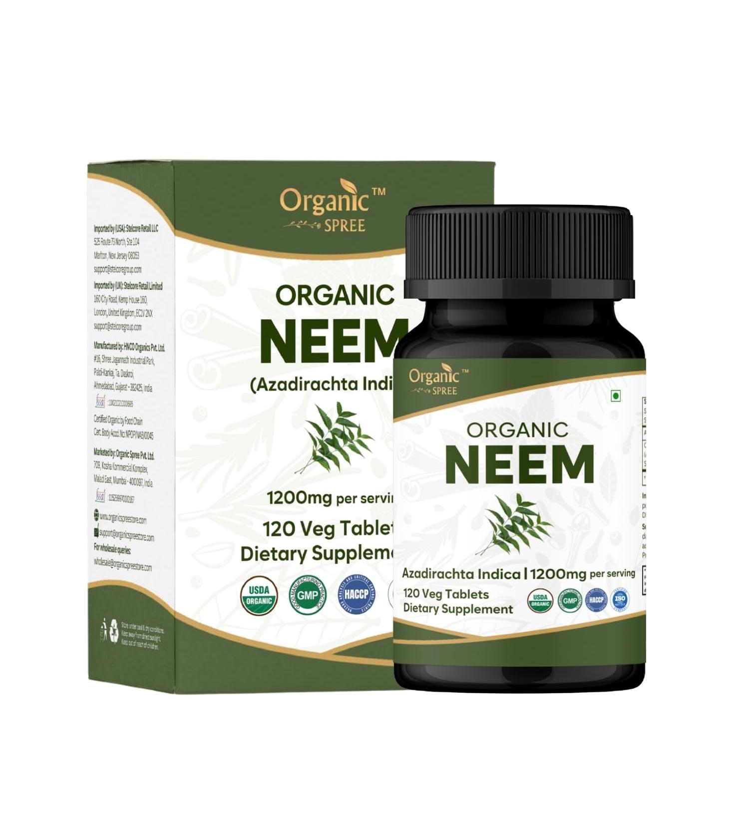 Neem 120 Tablets | Azadirachta Indica (Neem) | USDA Organic Certified | Healthy Skin and Detox* | Dietary Supplement - 120tab 120 Count (Pack of 1) - Buy Online on GoSupps.com