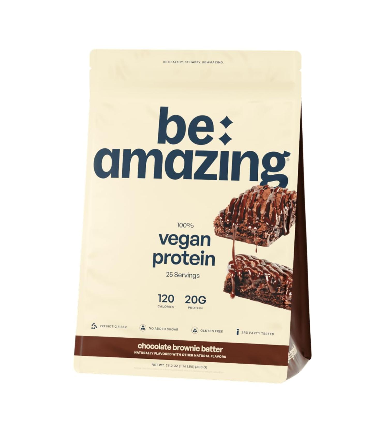 Be Amazing Be Amazing Vegan Protein Powder | 20g Plant-Based Protein with Prebiotics Fibers | Sugar-and-Gluten-Free Shake Mix, Low Carb Non-Dairy Smoothie | Chocolate Brownie Batter, 25 Servings - Buy Online on GoSupps.com