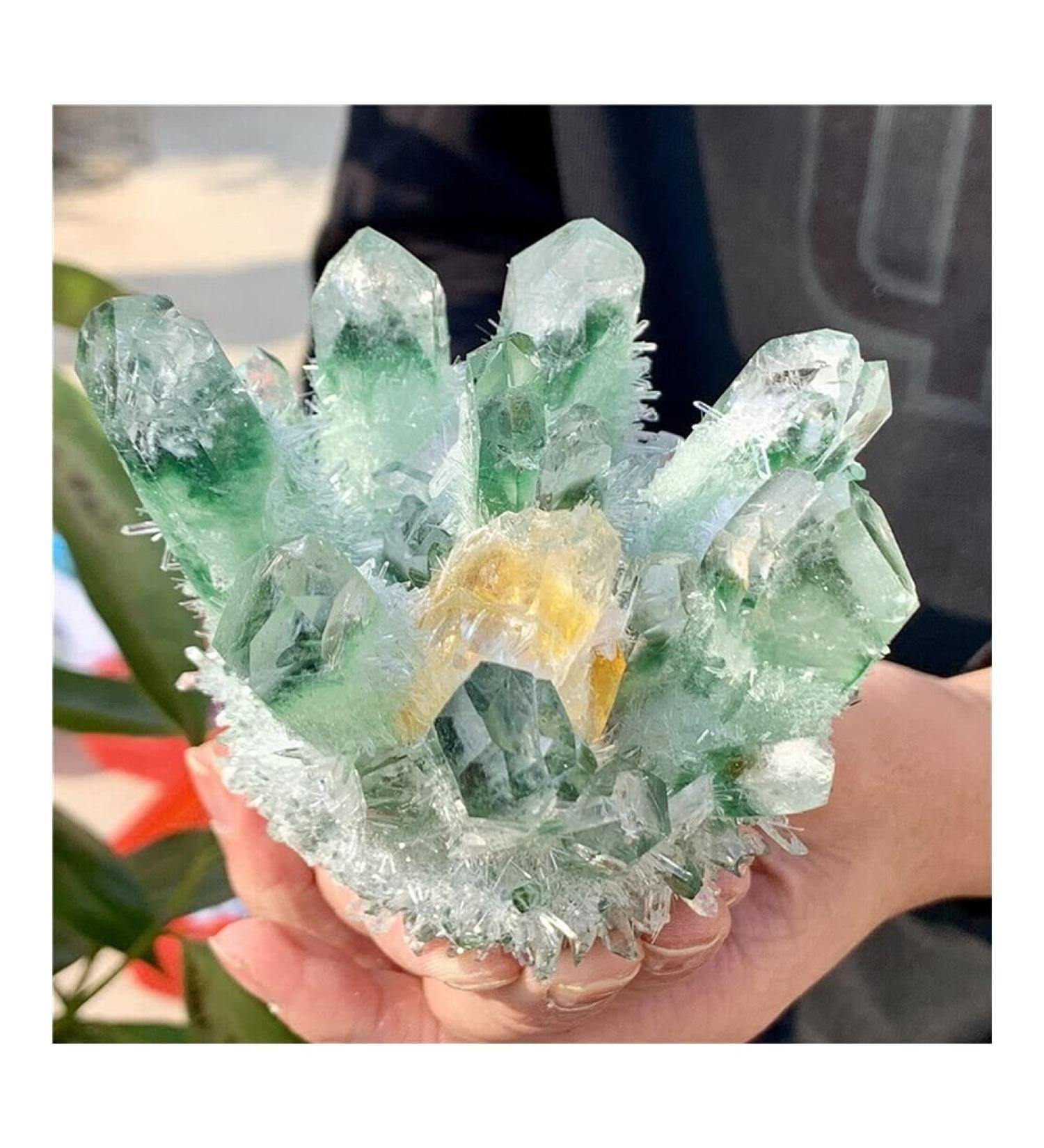 Natural Crystal Rough 500-600g Phantom-Crystal Green Ghost Tibetan Quartz Crystal Cluster Geode - Buy Online on GoSupps.com